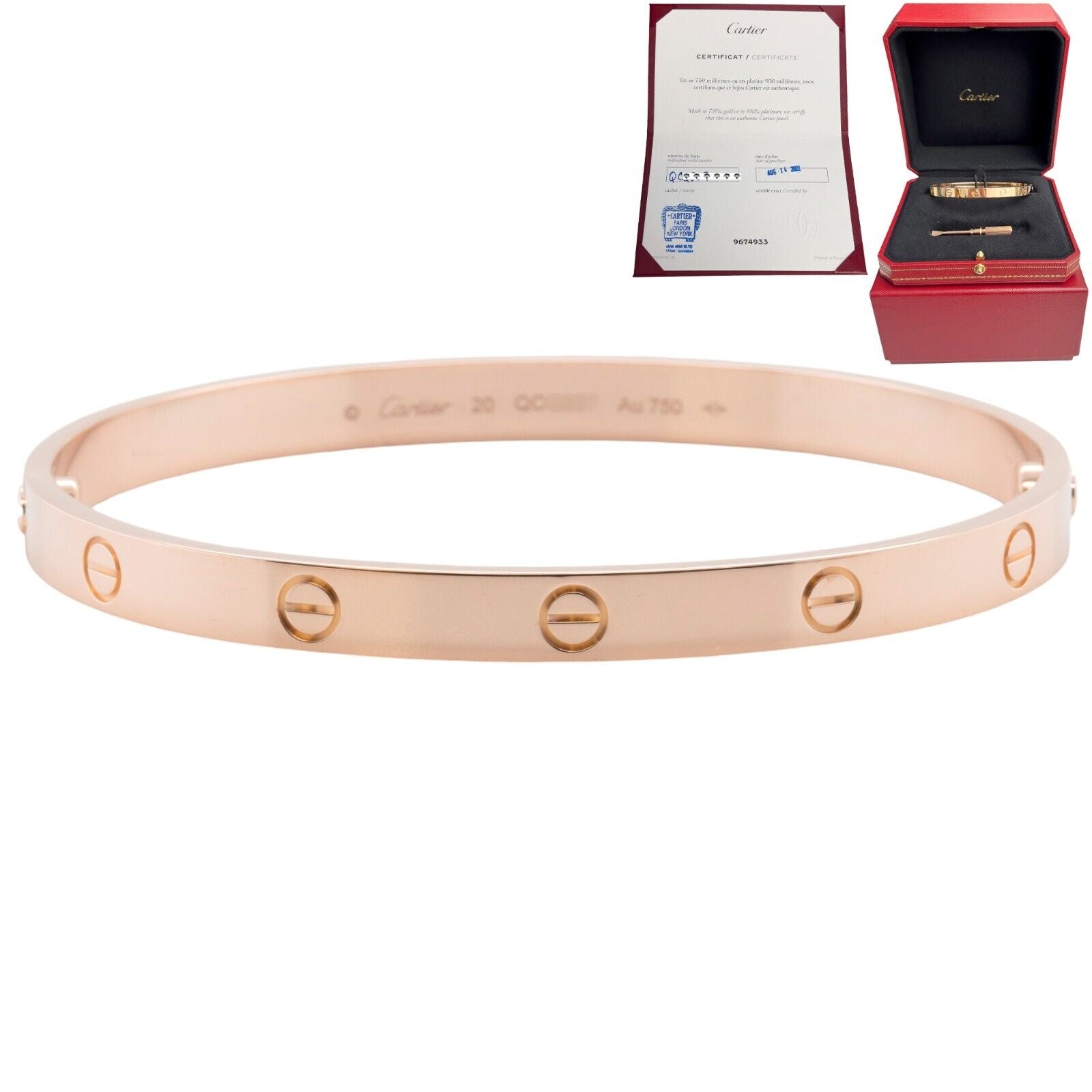 「非売品」Cartier 限定プレート 約20cm 2022 Cartier Love 18k Rose Gold Bangle Bracelet Size 20 BOX