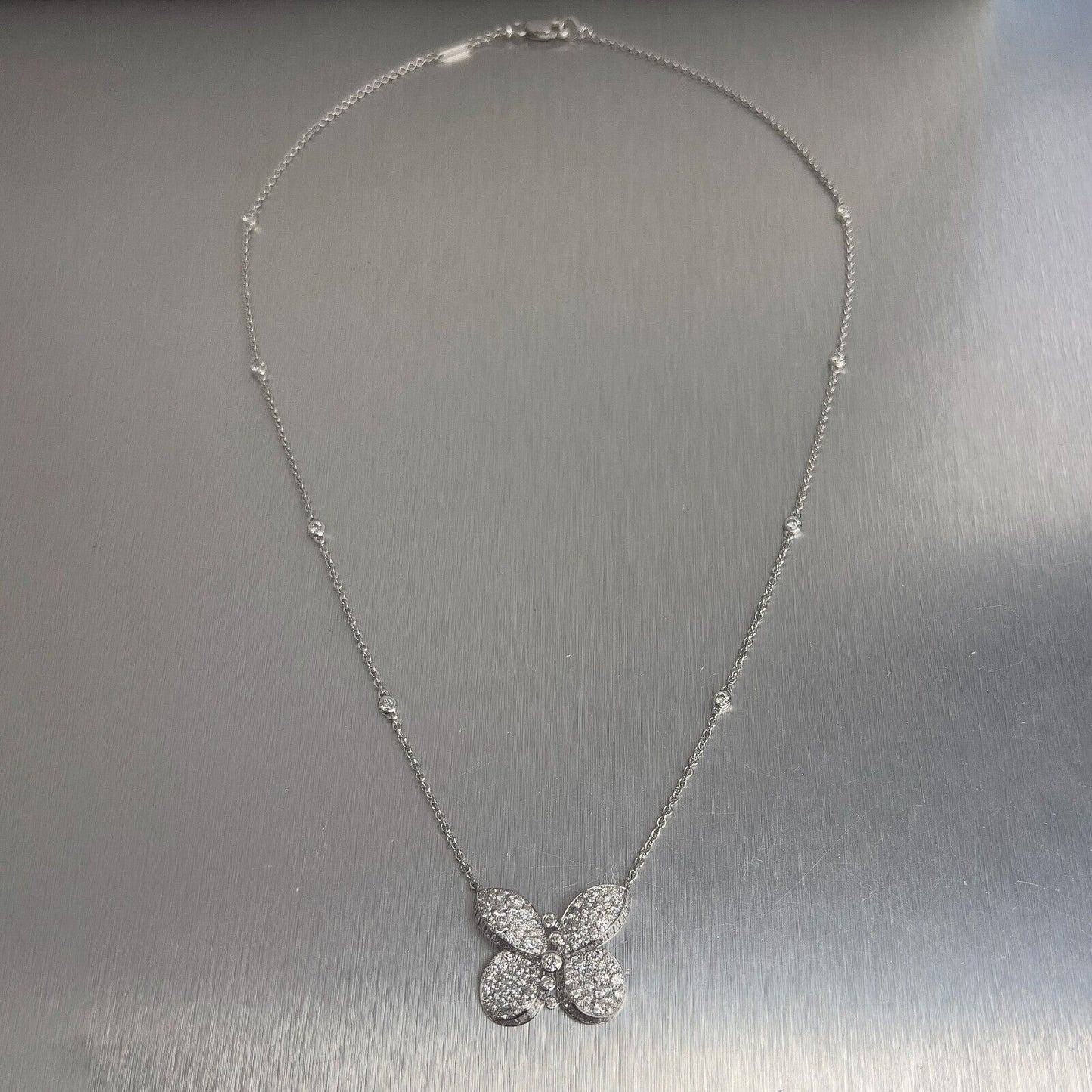GRAFF Butterfly 18k White Gold Round & Baguette Diamond Necklace D-E VS 17.5"