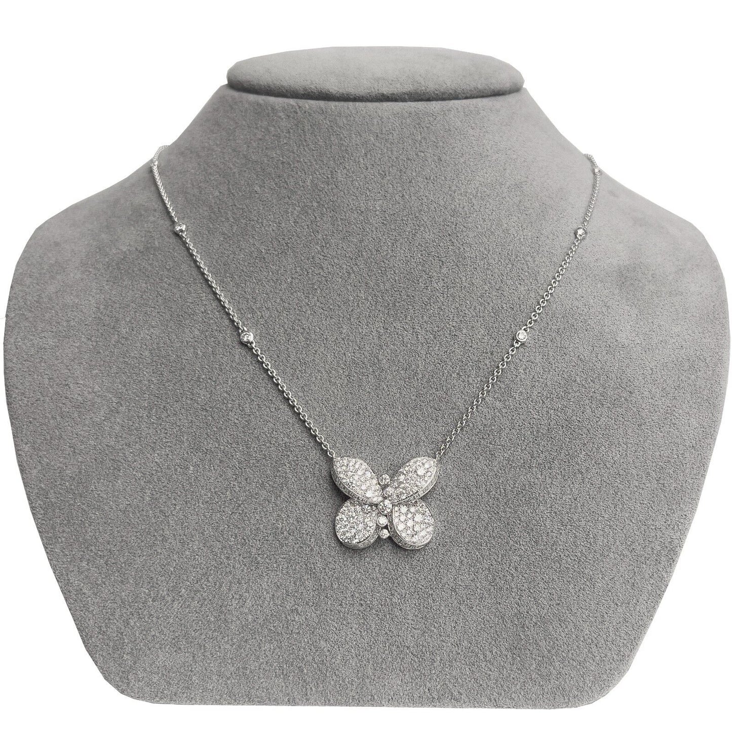 GRAFF Butterfly 18k White Gold Round & Baguette Diamond Necklace D-E VS 17.5"