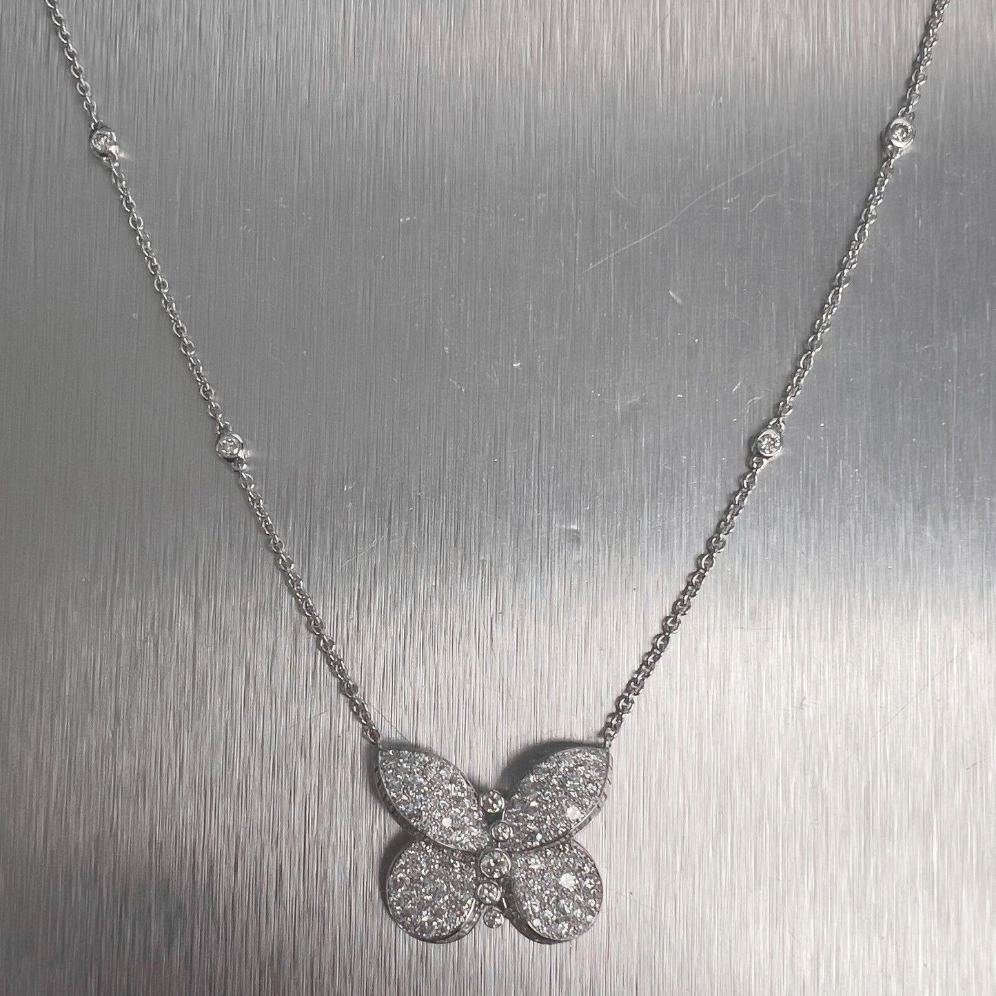 GRAFF Butterfly 18k White Gold Round & Baguette Diamond Necklace D-E VS 17.5"
