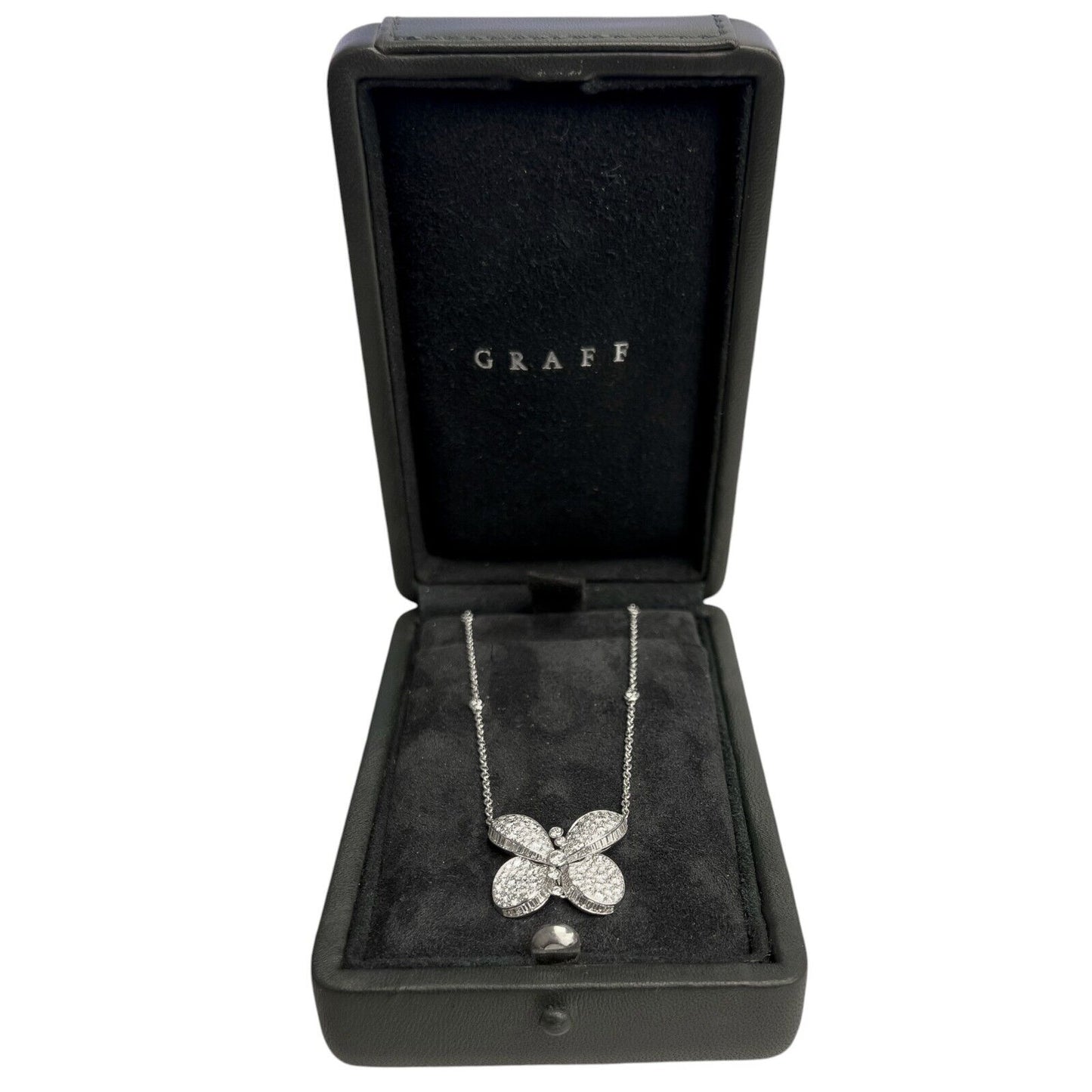 GRAFF Butterfly 18k White Gold Round & Baguette Diamond Necklace D-E VS 17.5"