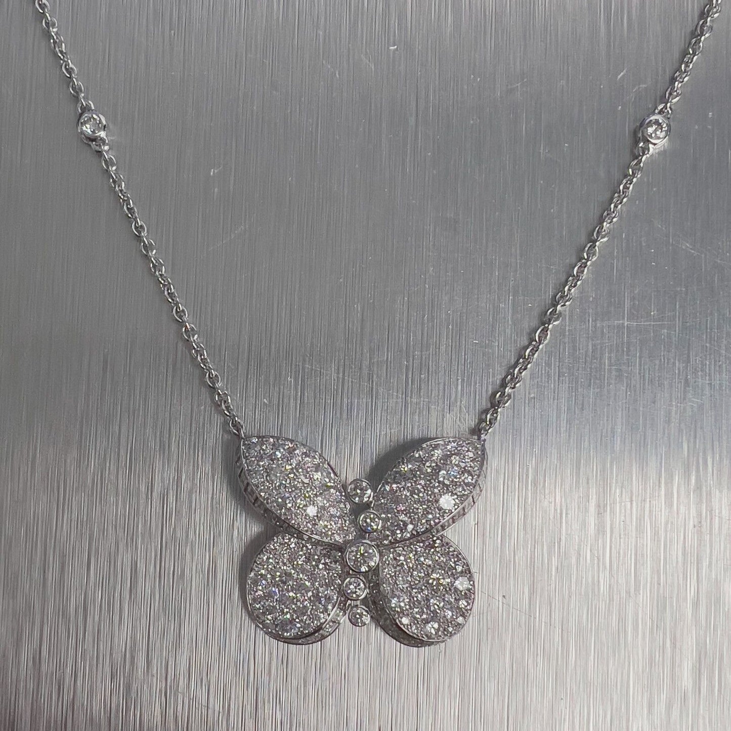 GRAFF Butterfly 18k White Gold Round & Baguette Diamond Necklace D-E VS 17.5"