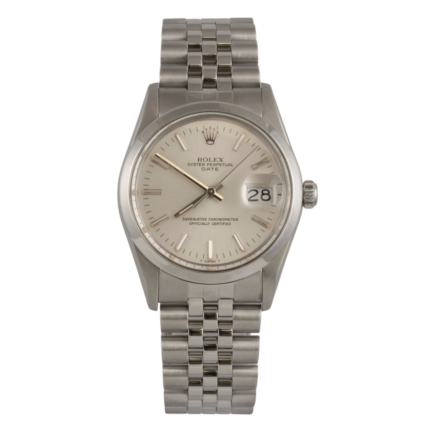Rolex Oyster Perpetual Date Silver Stainless Smooth Bezel 34mm JUBILEE 15000