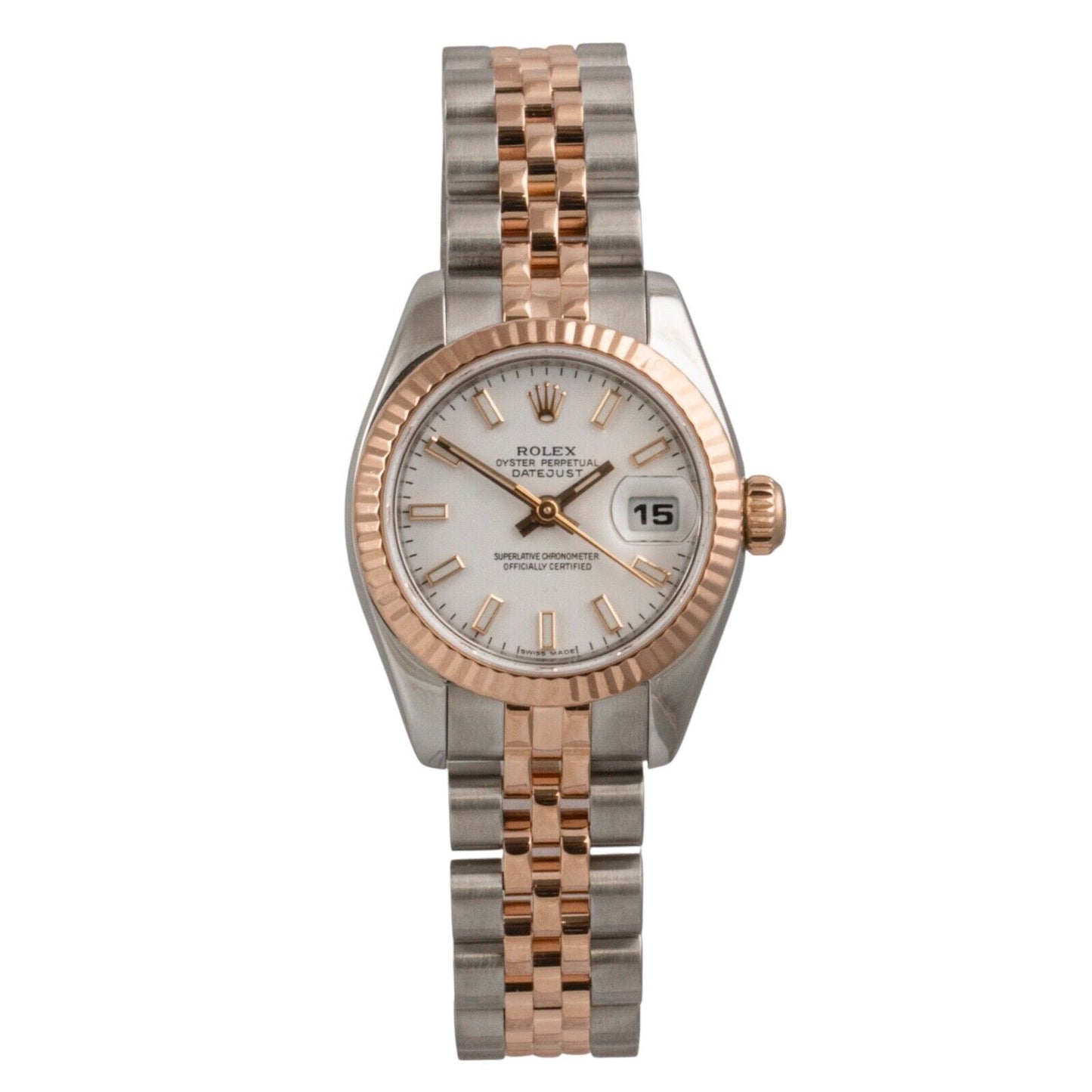 Rolex DateJust 179171 Steel & 18k Rose Gold White 26mm Ladies Watch BOX + TAG