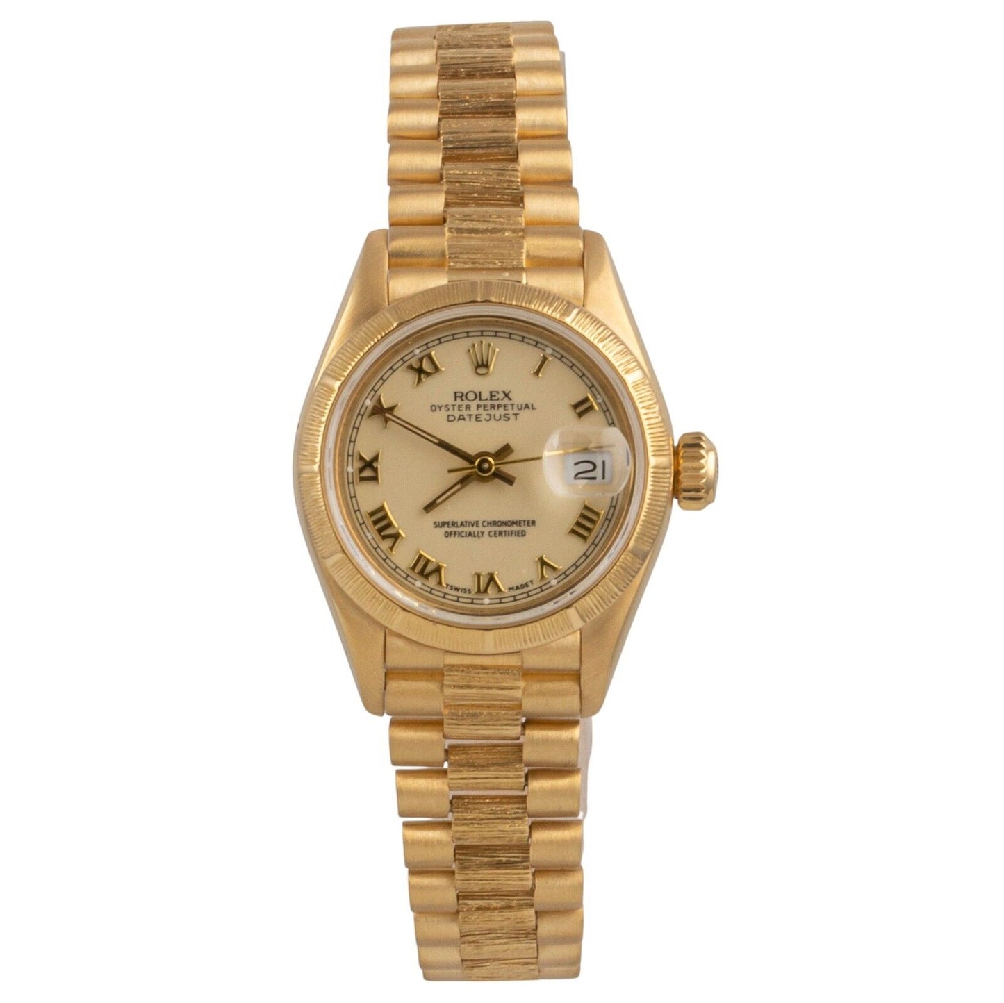 1989 Rolex DateJust President 69278 Cream Roman 18k Gold BARK 26mm Ladies w/ BOX