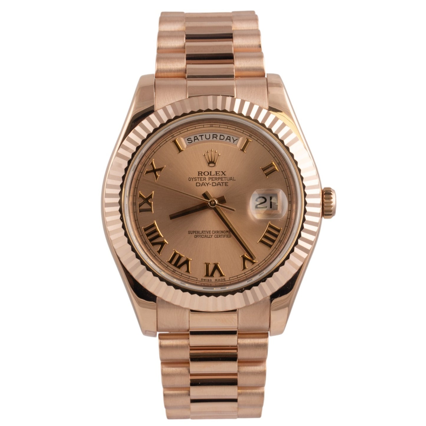 Rolex Day-Date II 218235 Sunburst Roman 41mm President 18k Rose Gold BOX PAPERS