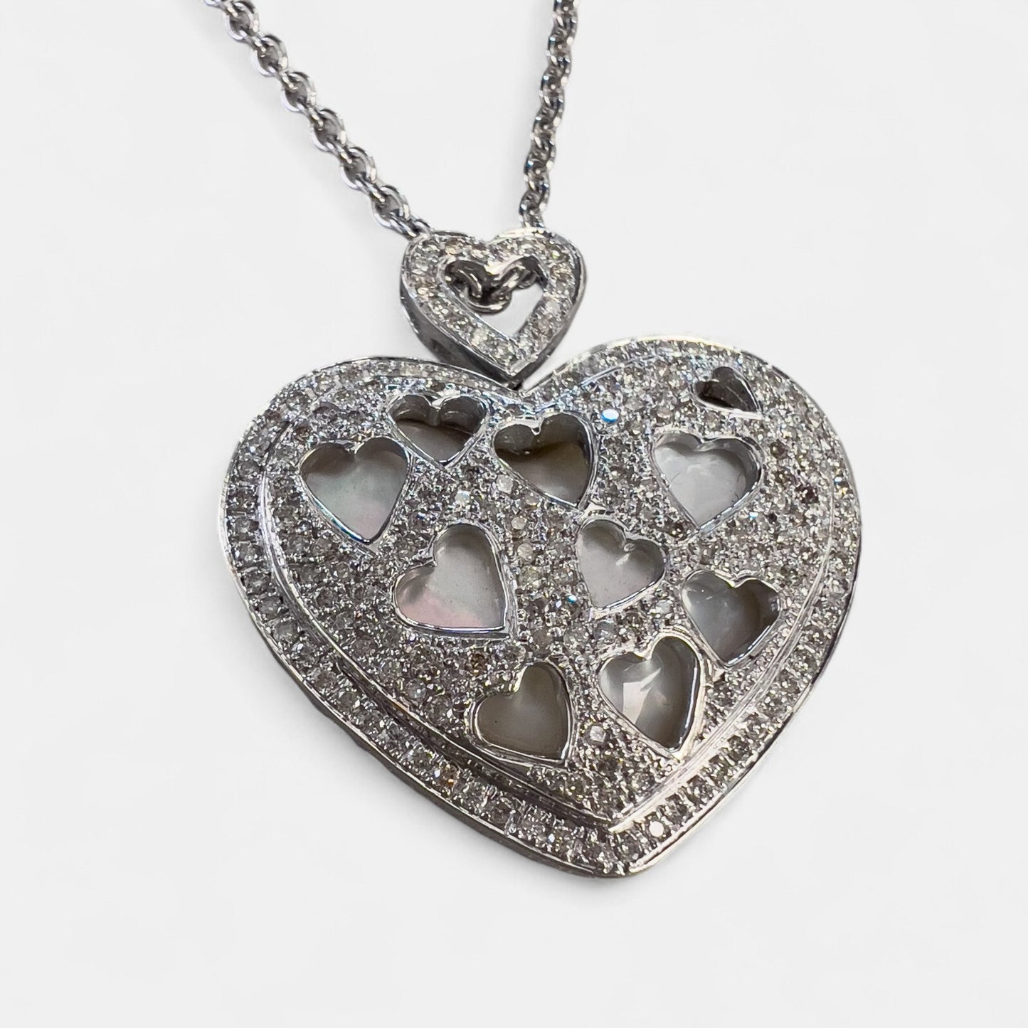 18k White Gold Pave Diamond Heart Necklace Ring Earrings Set 2.56ctw H-I SI2-I1