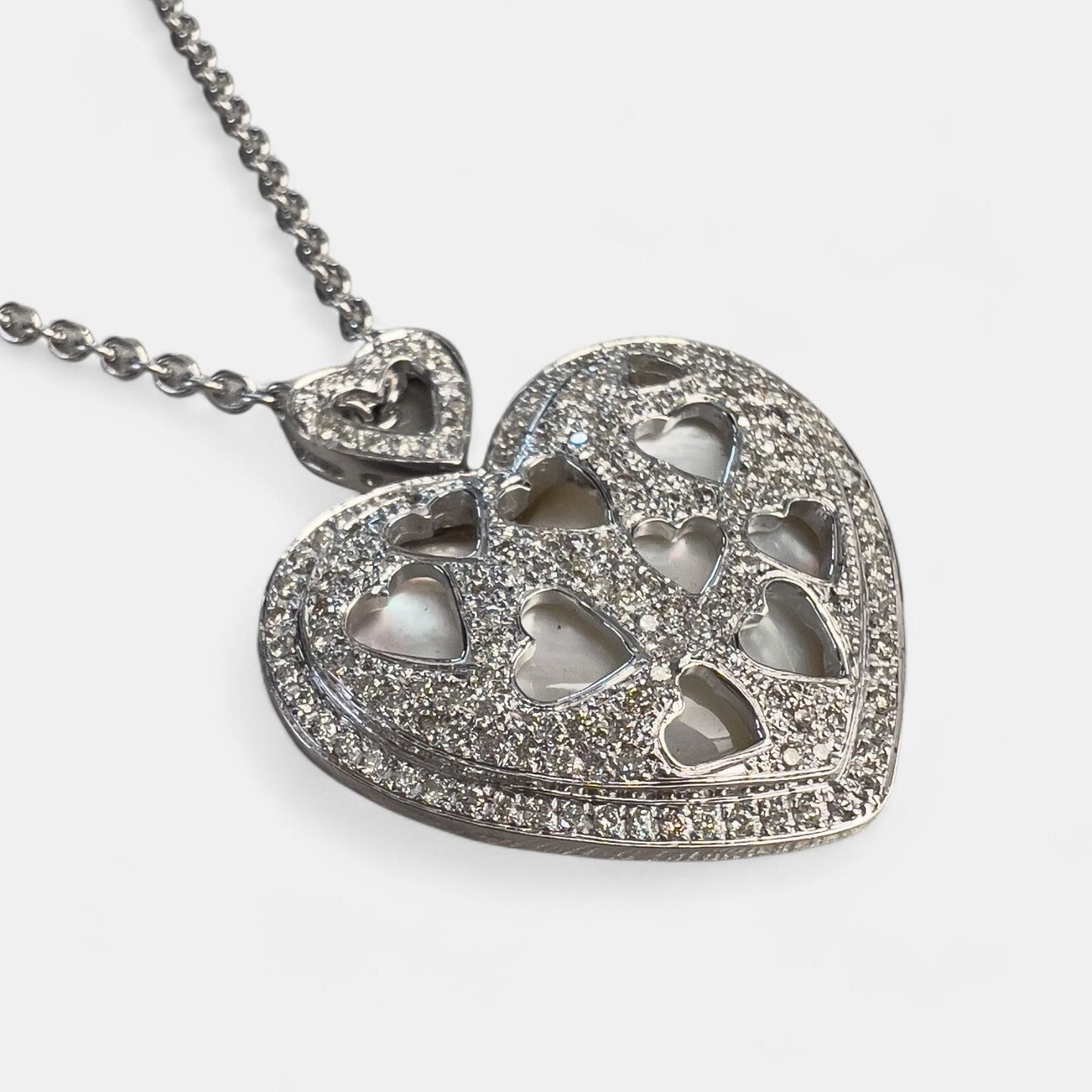 18k White Gold Pave Diamond Heart Necklace Ring Earrings Set 2.56ctw H-I SI2-I1