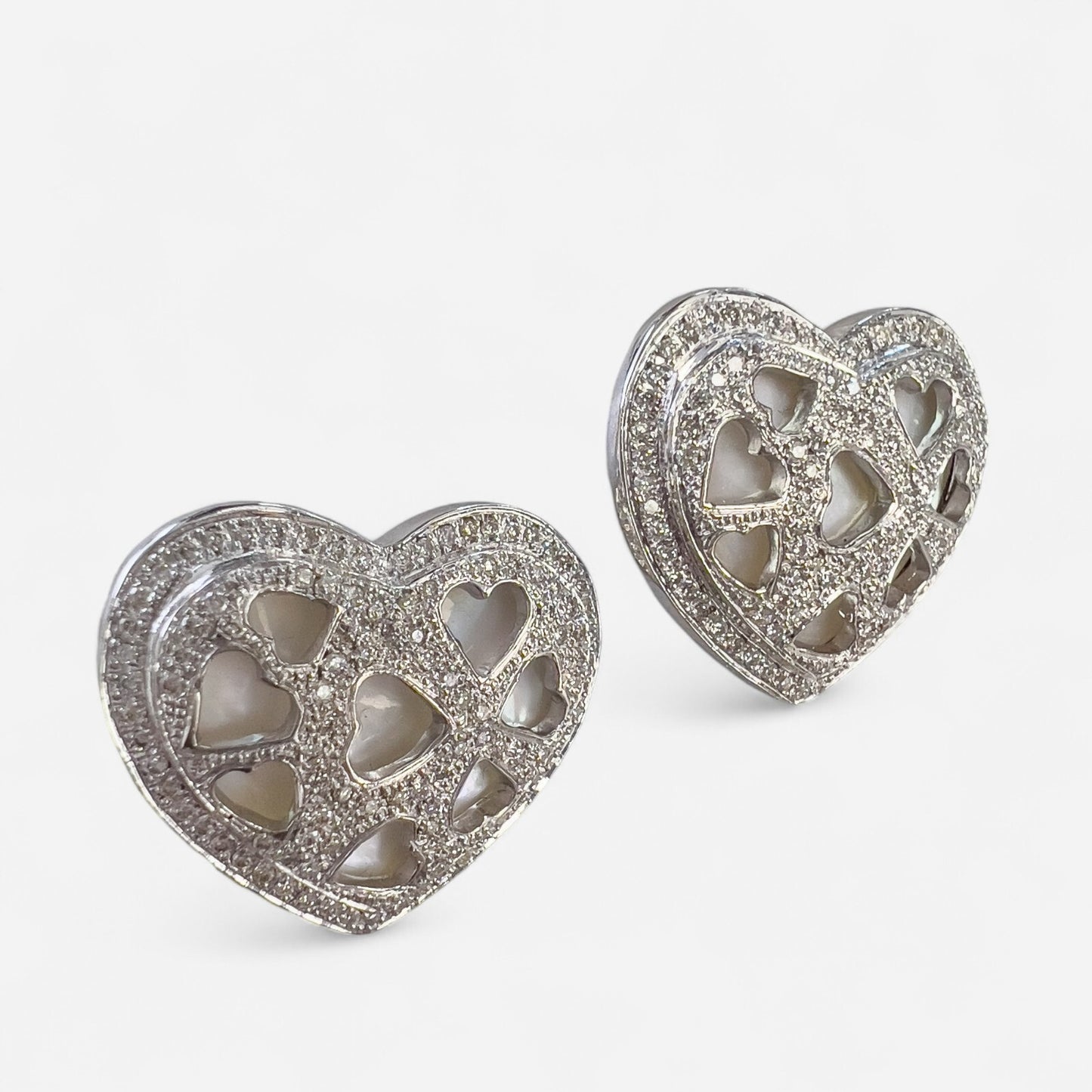 18k White Gold Pave Diamond Heart Necklace Ring Earrings Set 2.56ctw H-I SI2-I1
