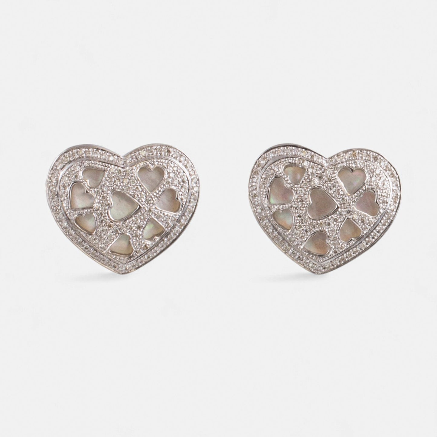 18k White Gold Pave Diamond Heart Necklace Ring Earrings Set 2.56ctw H-I SI2-I1