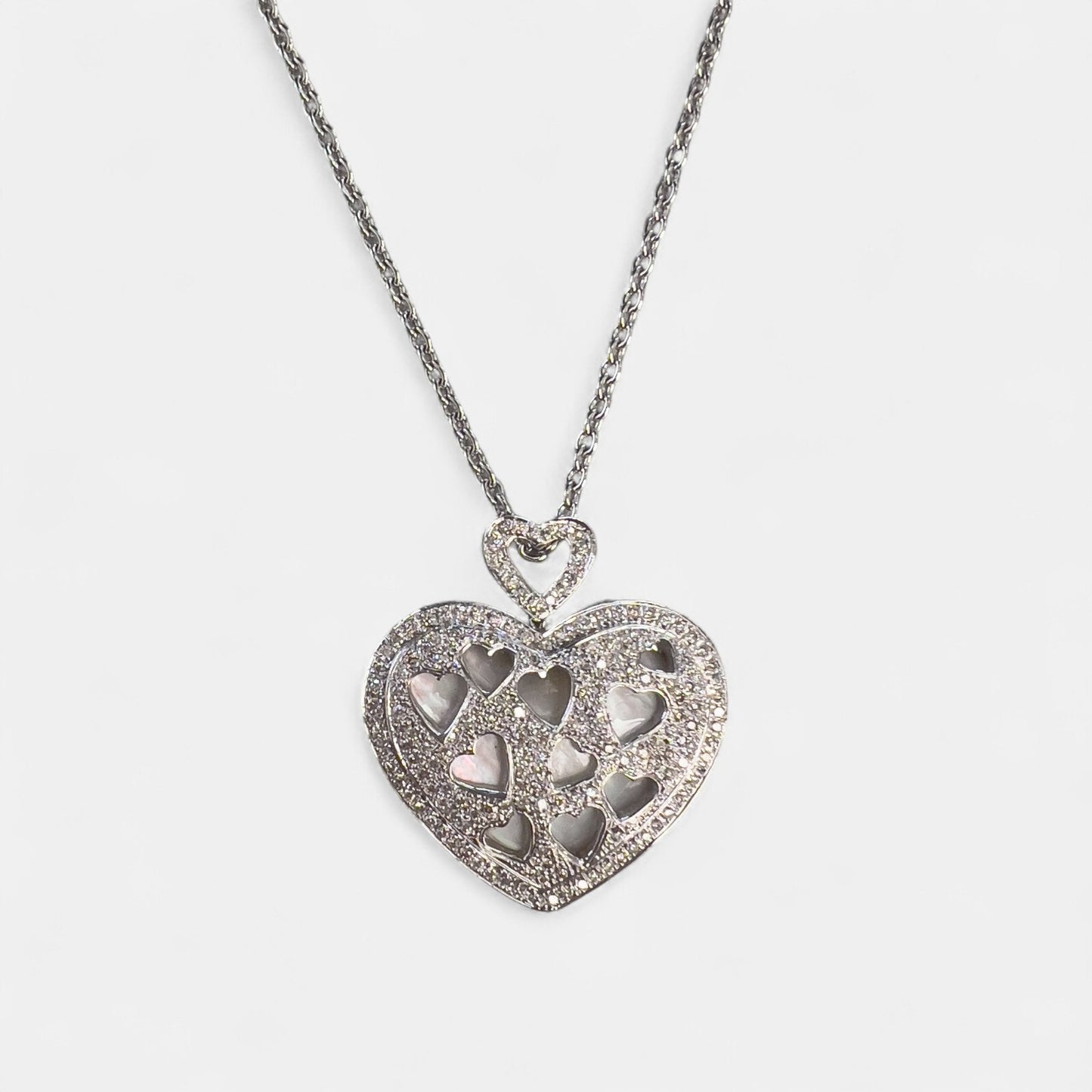 18k White Gold Pave Diamond Heart Necklace Ring Earrings Set 2.56ctw H-I SI2-I1