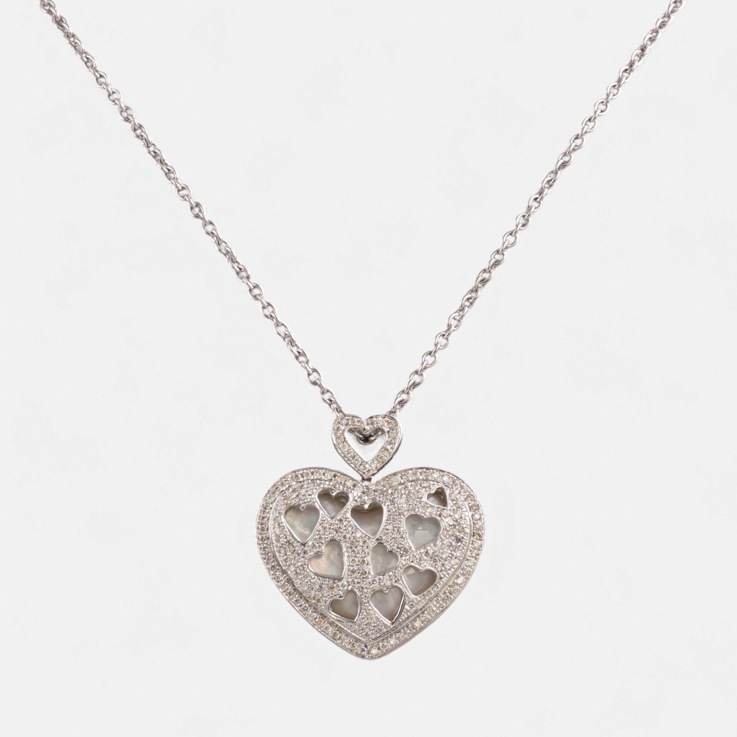18k White Gold Pave Diamond Heart Necklace Ring Earrings Set 2.56ctw H-I SI2-I1