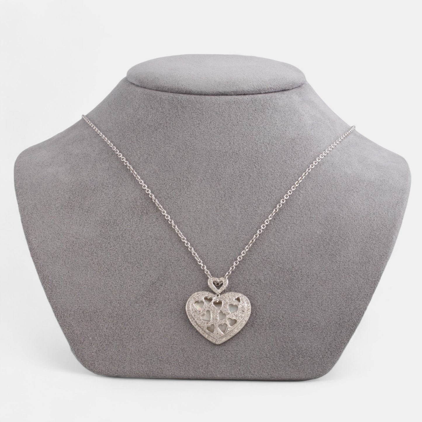 18k White Gold Pave Diamond Heart Necklace Ring Earrings Set 2.56ctw H-I SI2-I1