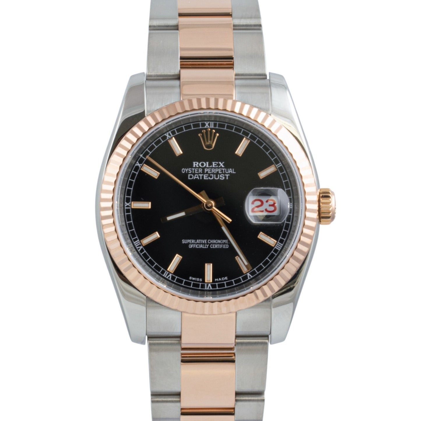 Rolex DateJust ROULETTE 36mm Black Two-Tone 18K Rose Gold Stainless Steel 116231
