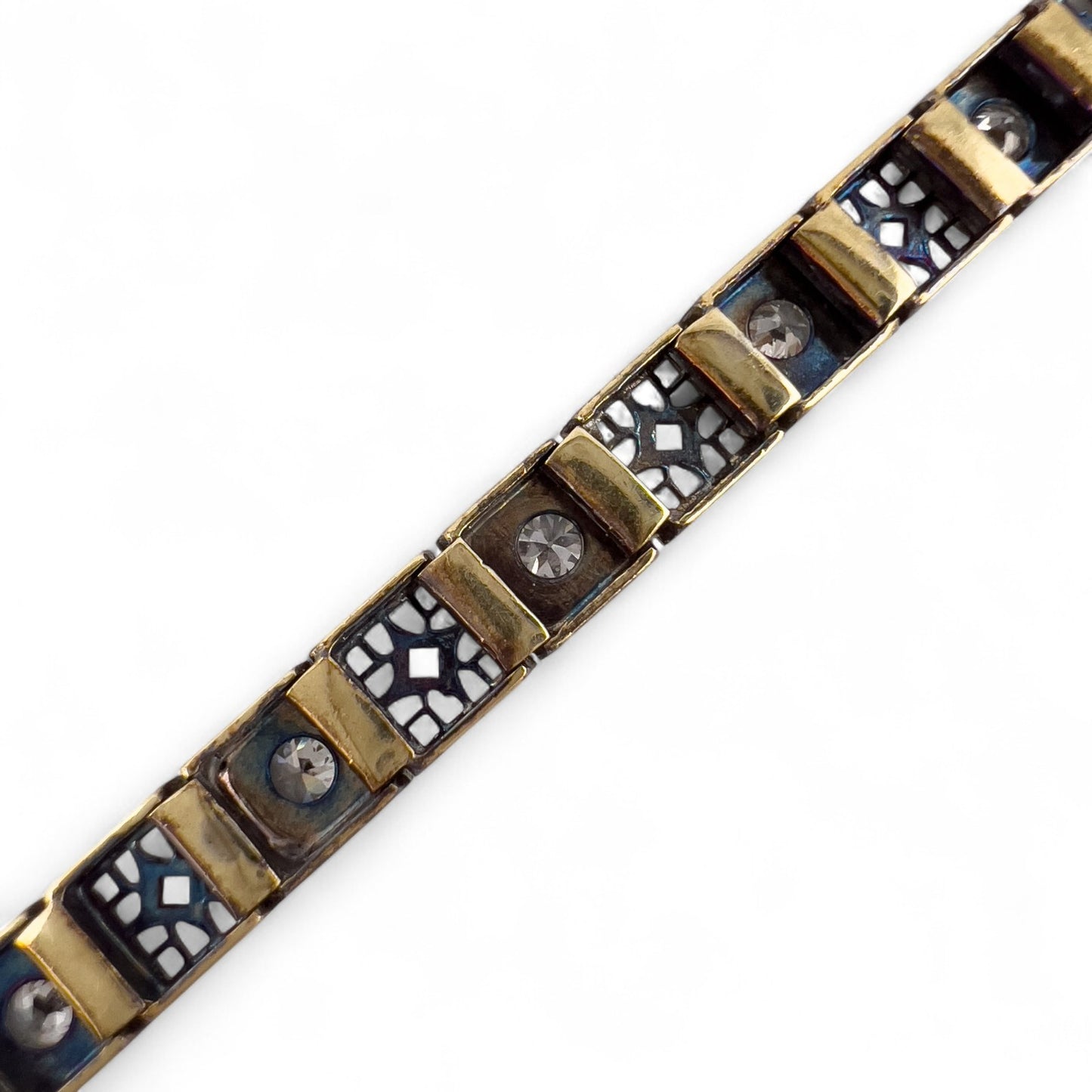 Antique Art Deco 14k Gold & Platinum Top Old European Diamond Filigree Bracelet