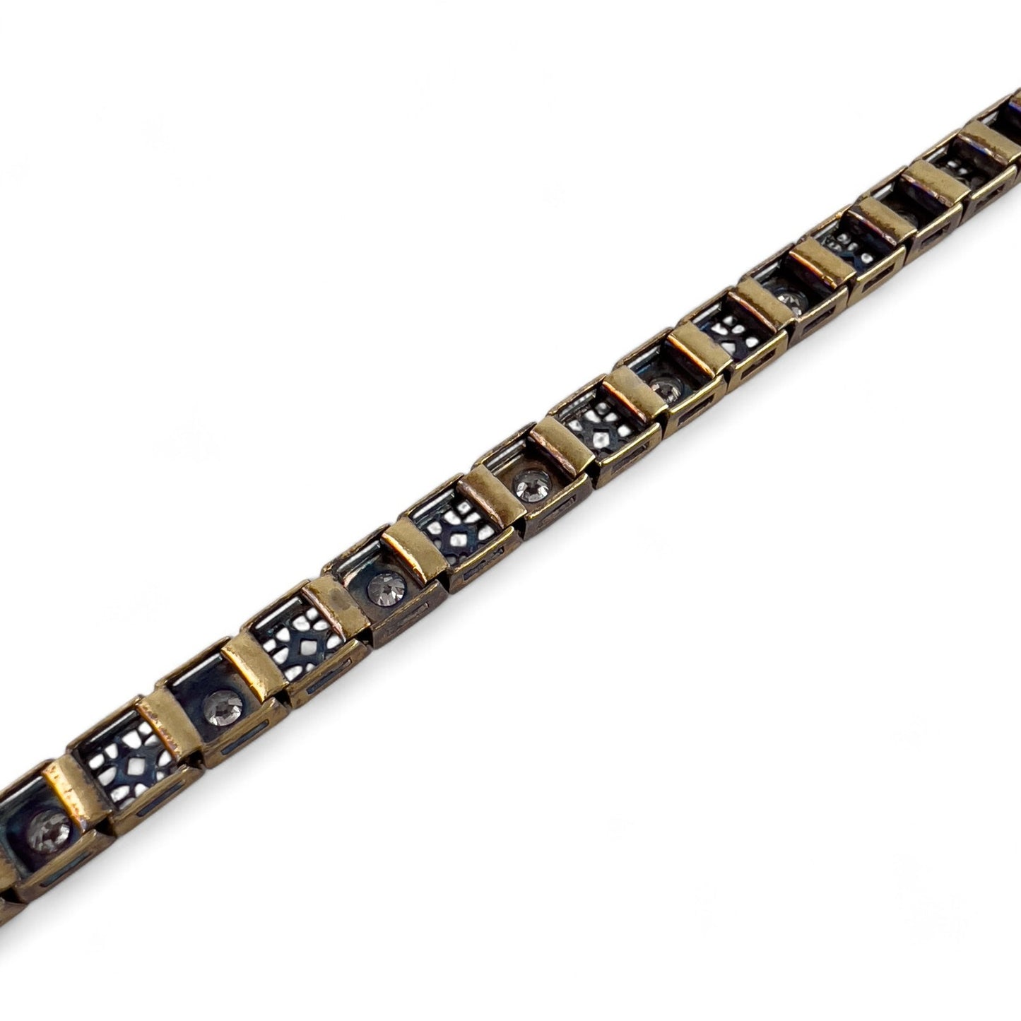 Antique Art Deco 14k Gold & Platinum Top Old European Diamond Filigree Bracelet