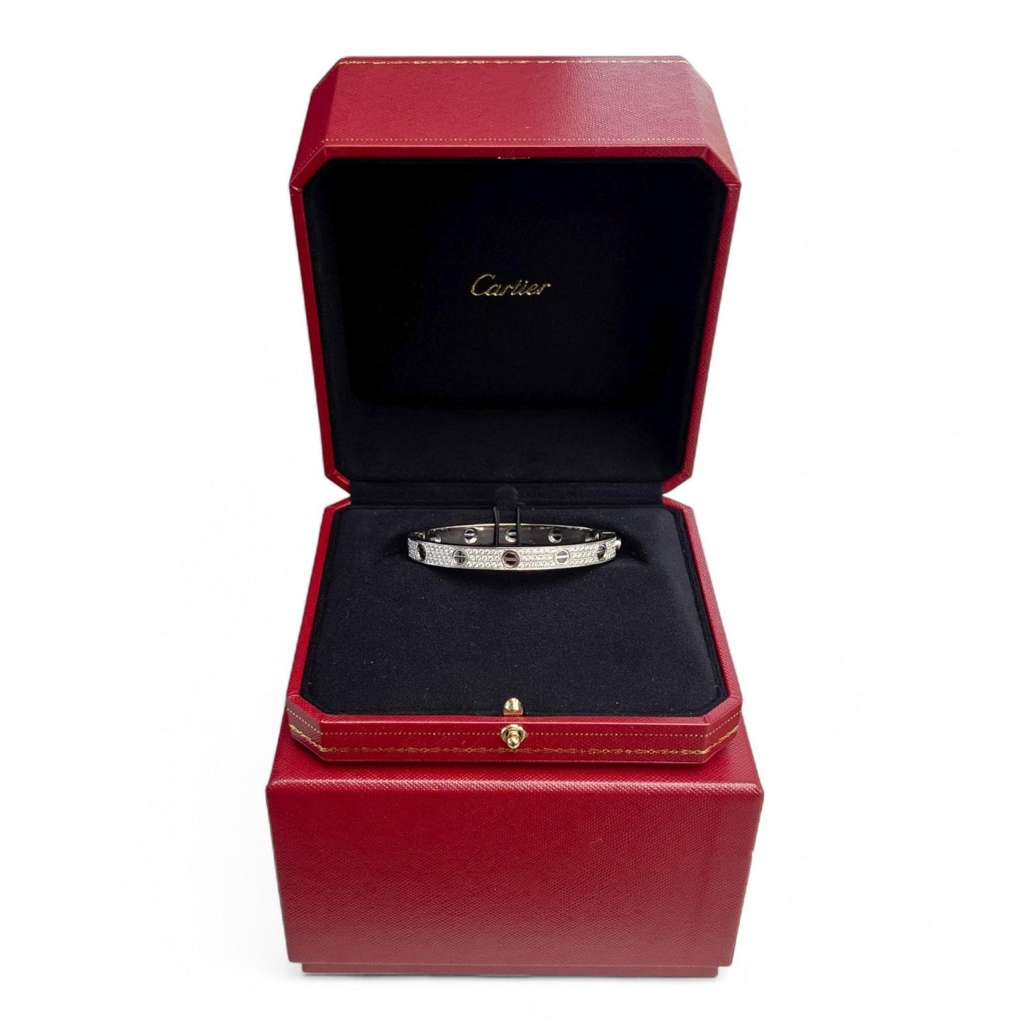 Cartier Love Ceramic Pave Diamond 18k White Gold Bracelet SZ 17 BOX CERTIFICATE