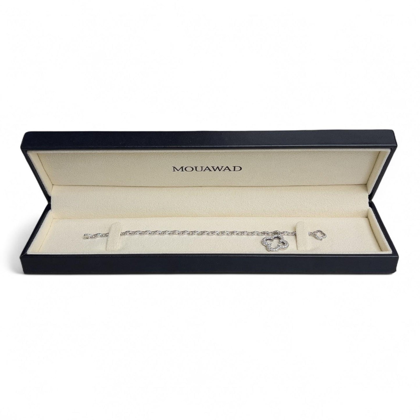 Mouawad Heidi Klum 18k White Gold Pave Diamond Clover Quatrefoil Bracelet w/ BOX