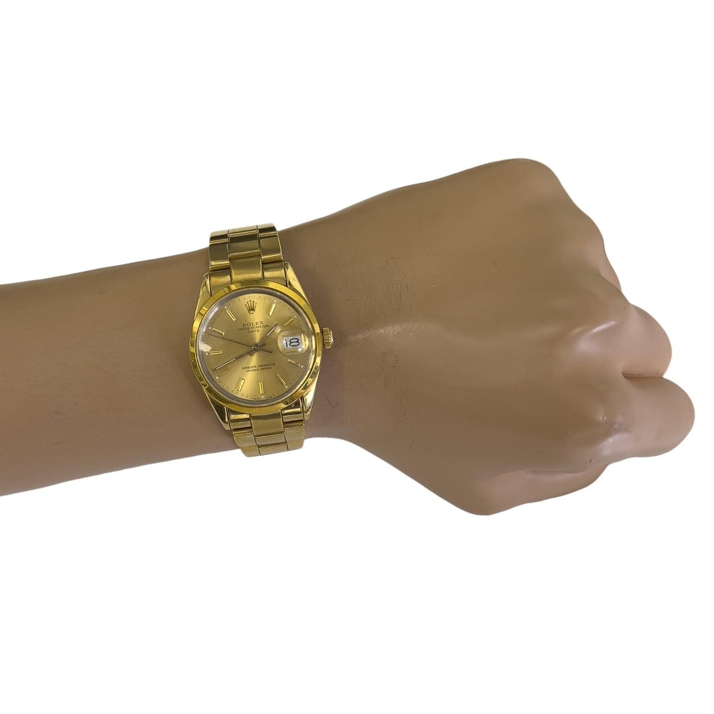Rolex Oyster Perpetual Date 1505 Champagne 18k Gold Plated Steel 34mm VINTAGE