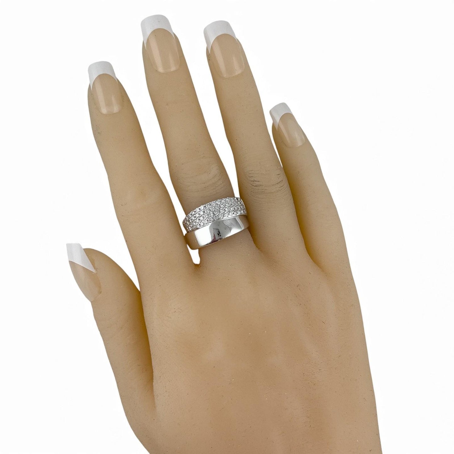 14k White Gold Pave Diamond Double Band 0.75ctw G SI1-SI2 Ring Size 8.5 8.2g