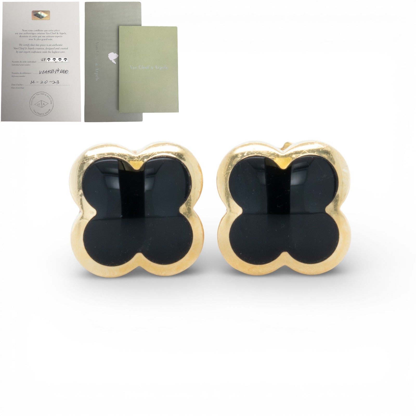 Van Cleef Arpels Pure Alhambra Onyx 18k Yellow Gold Earstud 