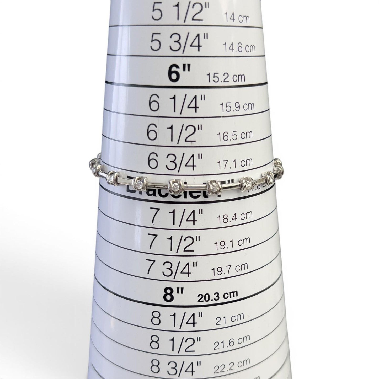 14k White Gold Round Diamond Bar & Station Tennis Bracelet 0.85ctw H SI2 7.00"