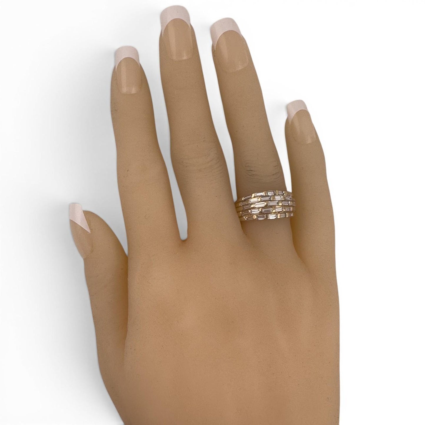 14k Yellow Gold Multi Row Bar Set Baguette Diamond Ring 1.12ctw G VS-SI Size 6.5