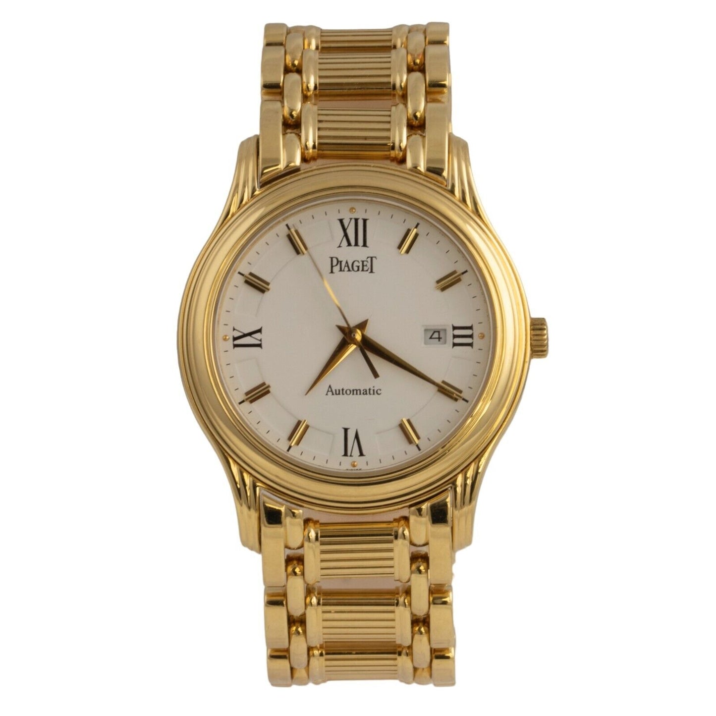 Piaget Polo Date 24001 M 501 D 18k Yellow Gold White Dial 33.5mm Watch w/ BOX