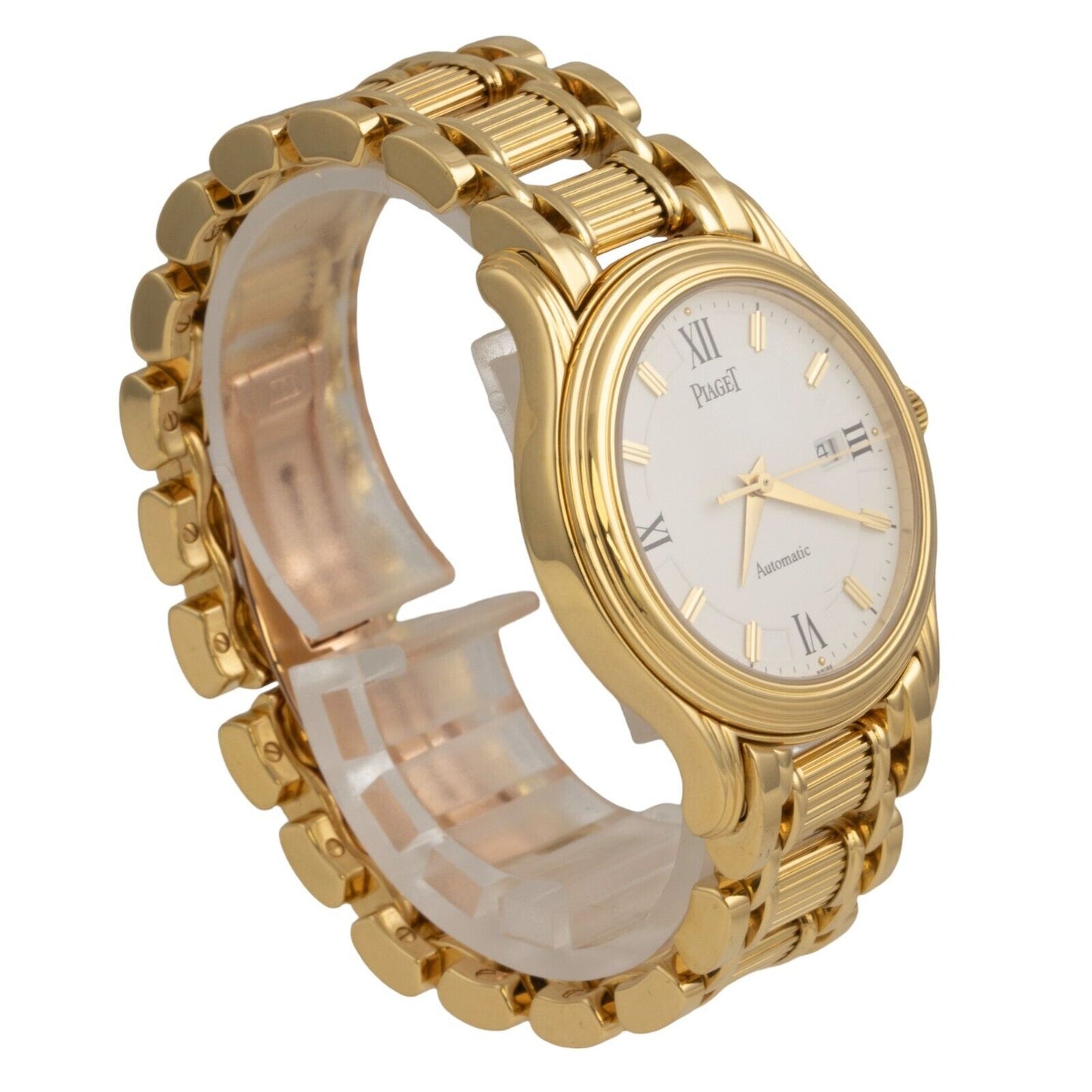 Piaget Polo Date 24001 M 501 D 18k Yellow Gold White Dial 33.5mm Watch w/ BOX