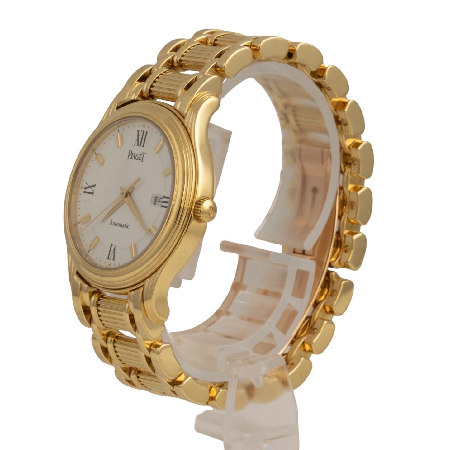 Piaget Polo Date 24001 M 501 D 18k Yellow Gold White Dial 33.5mm Watch w/ BOX