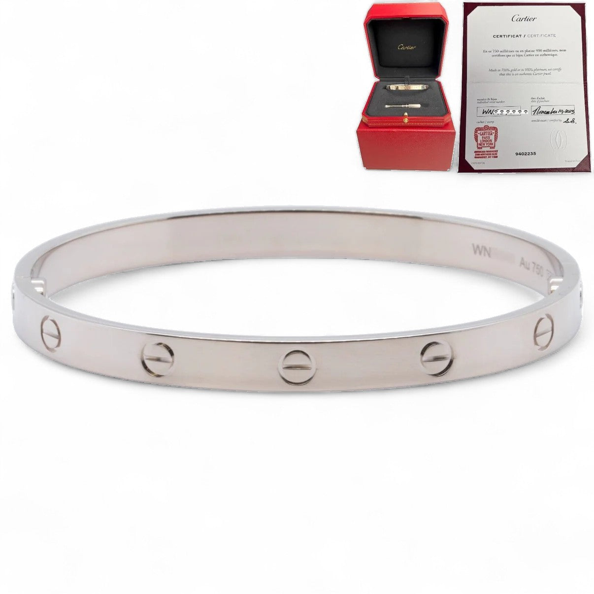 2023 NEW STYLE Cartier Love 18k White Gold Bangle Bracelet Size 19