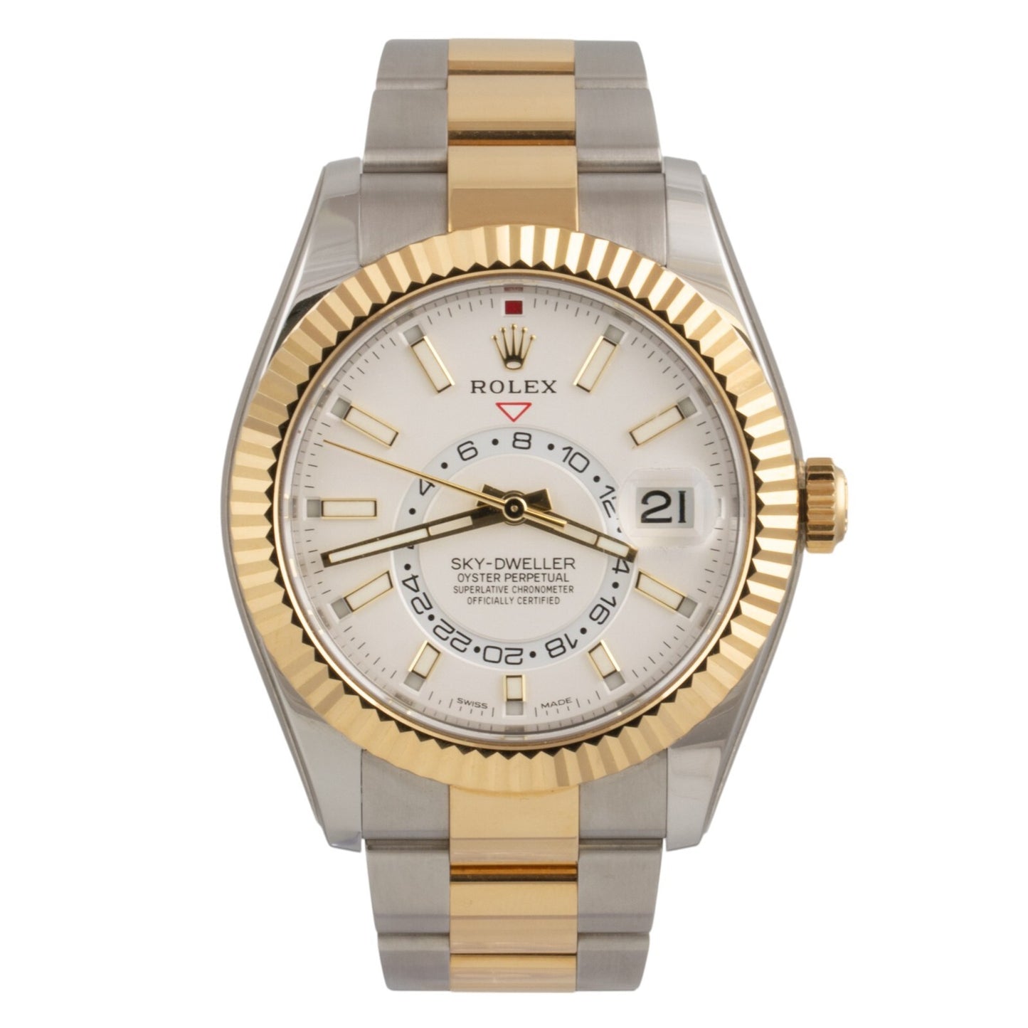 STICKERED Rolex Sky-Dweller WHITE Stainless & 18k Gold 42mm 326933 BOX PAPERS