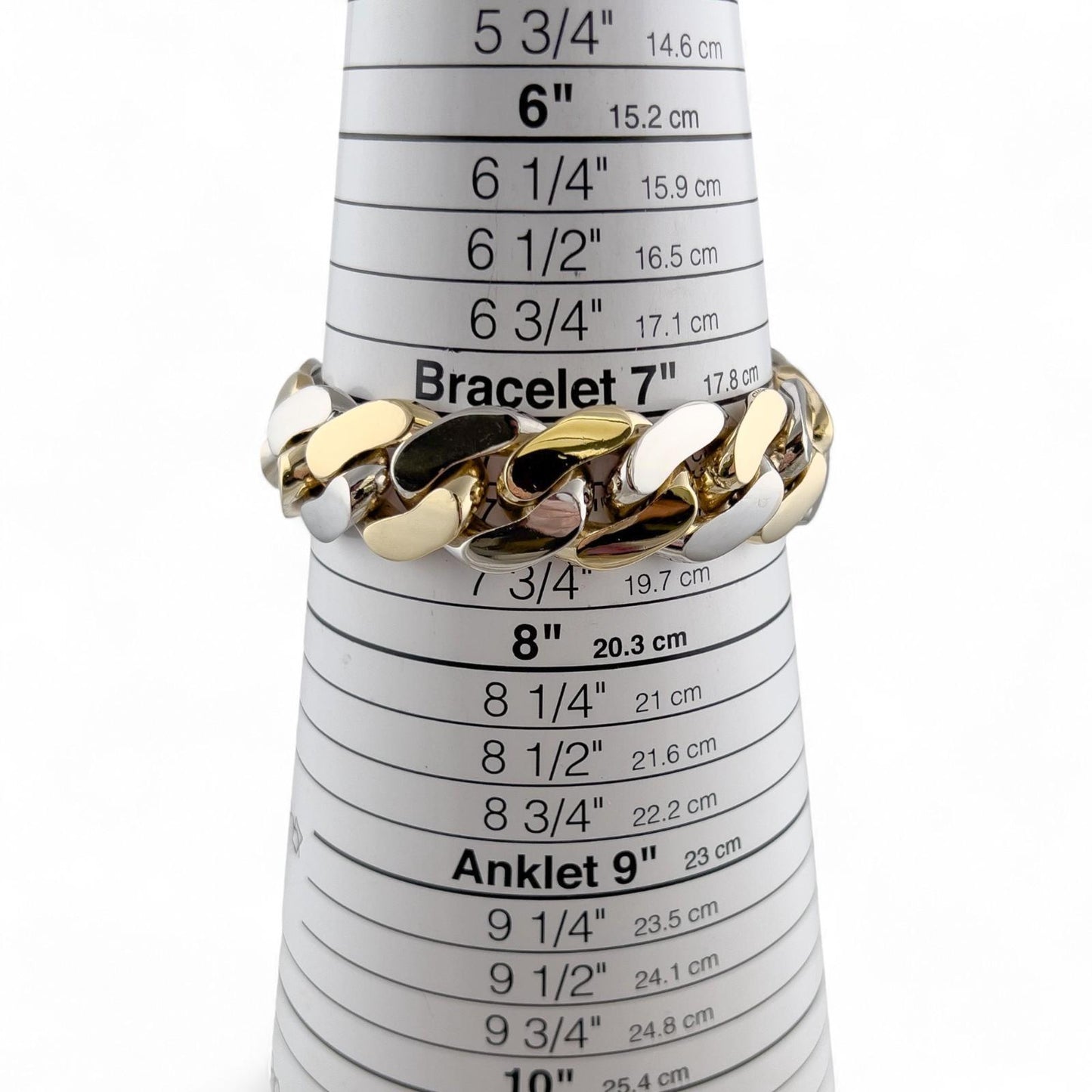 14k White & Yellow Gold Two Tone 20mm Cuban Link Slide Buckle Bracelet 226.6g