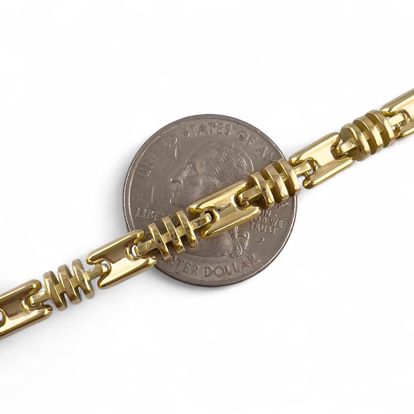 KRIA 18k Yellow Gold Designer Fancy Link 4.50mm Chain Bracelet 8.75" 29.3g ITALY