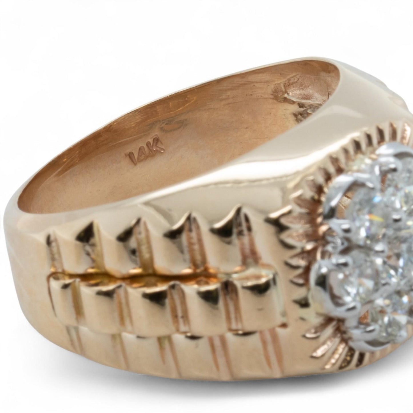 Rolex President Jubilee Style 14k Yellow Gold Diamond Cluster Ring 1.32ctw 10.25