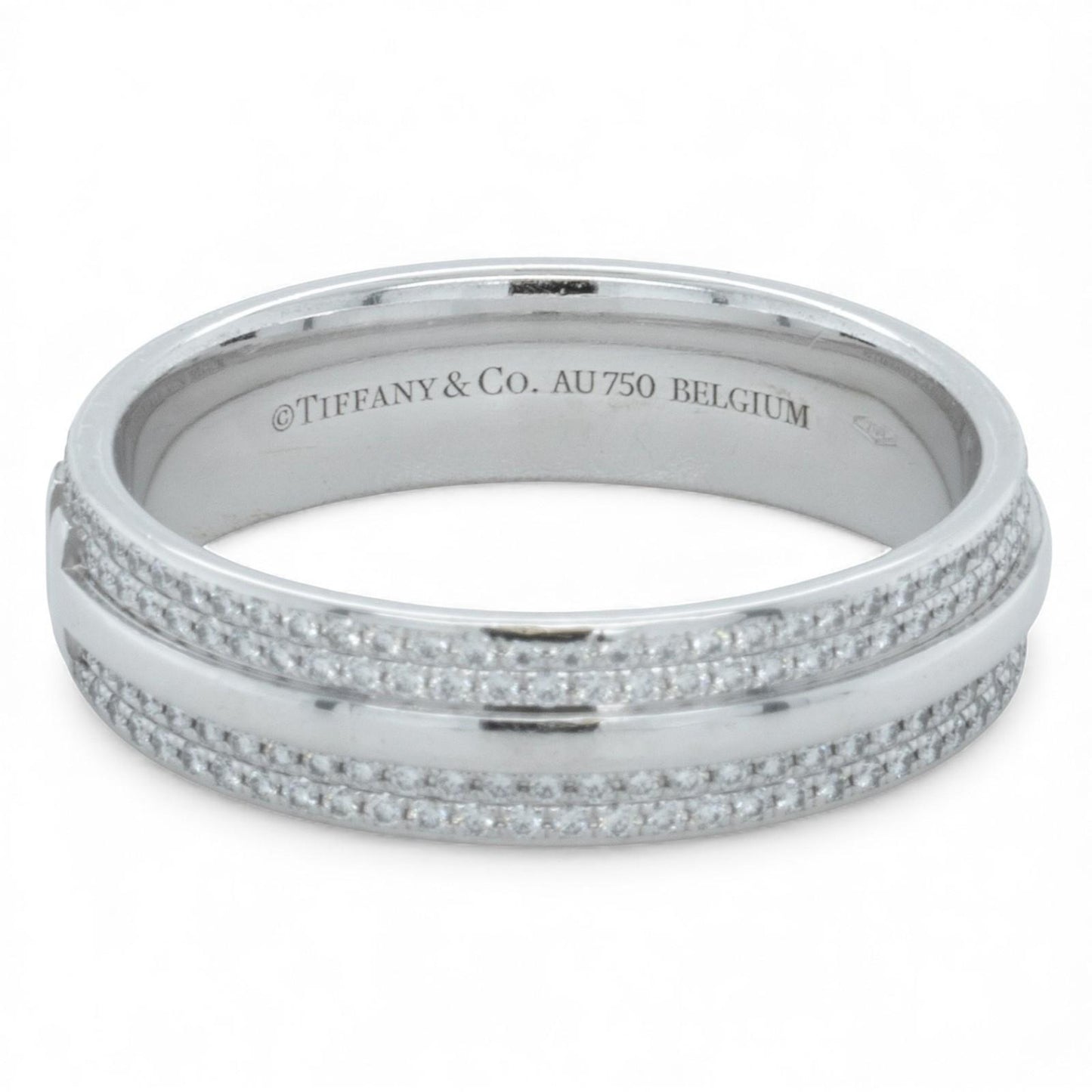 Tiffany & Co. T Wide Pave Diamond 18k White Gold Band 0.57ctw Ring Size 10.5