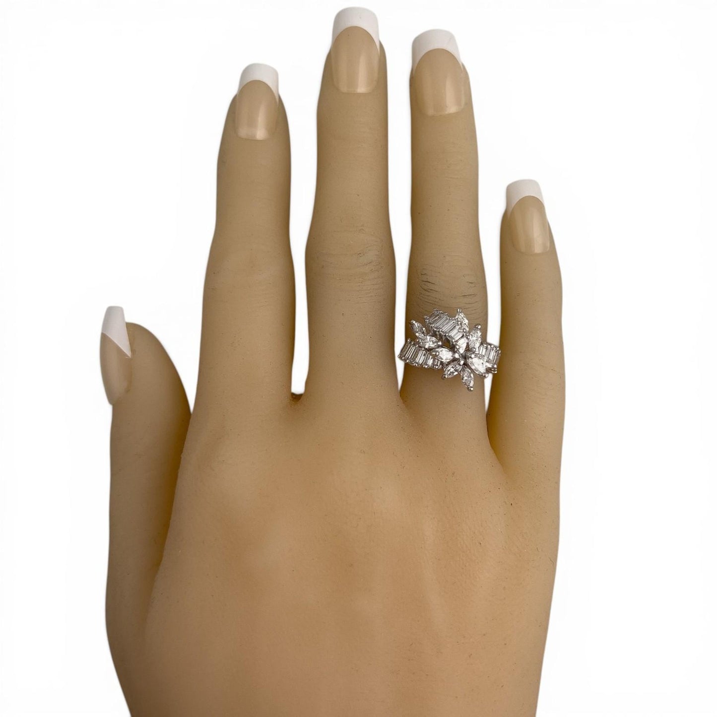 14k White Gold Marquise & Straight Baguette Diamond Cocktail Ring 1.20ctw Size 5