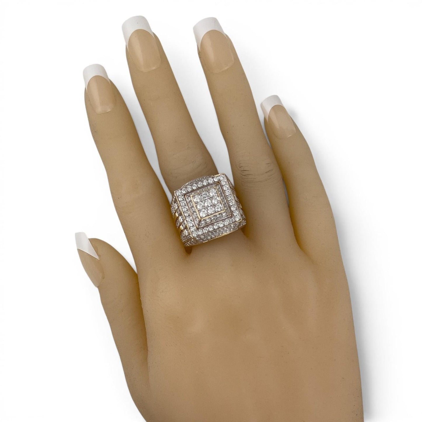 Men's 14k Yellow Gold Diamond Square Signet / Pinky Ring 6.87ctw H-I SI Size 7