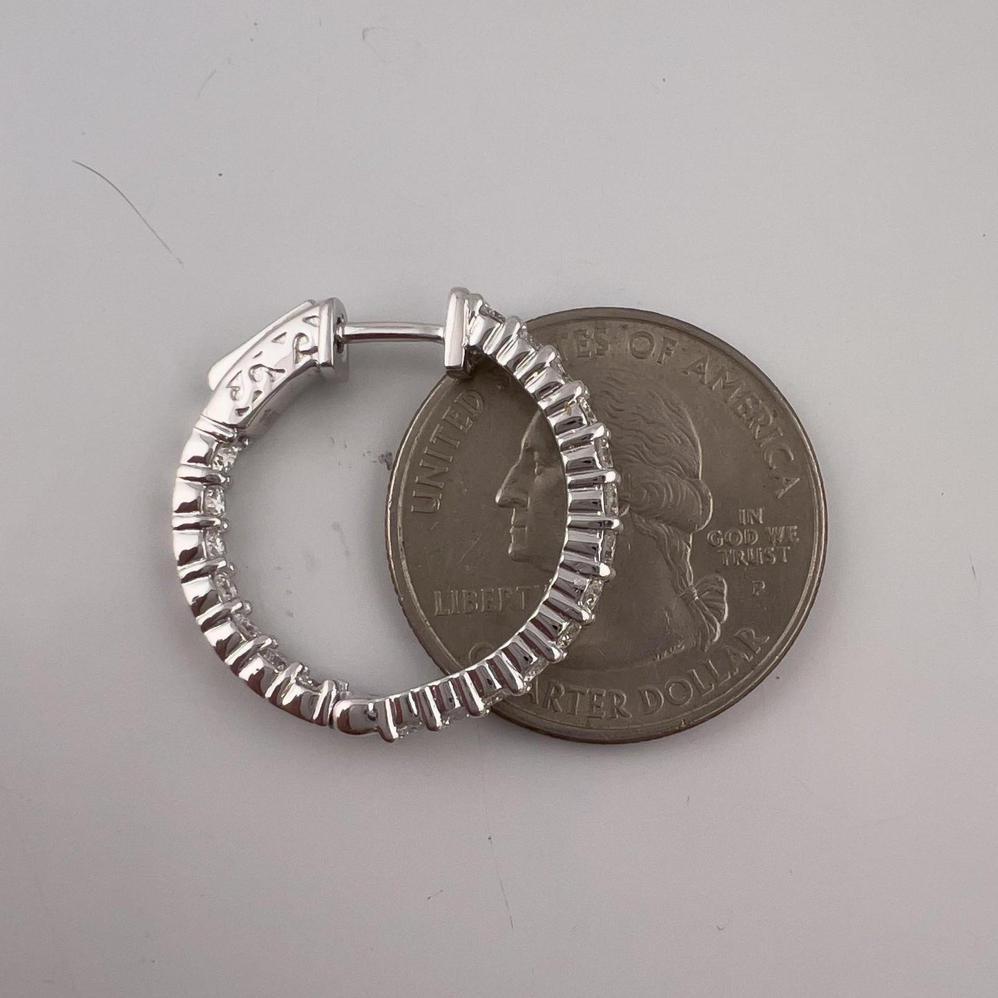 14k White Gold Diamond In & Out Hoop 1.00" Earrings 1.60ctw H SI2-I1 6.4g