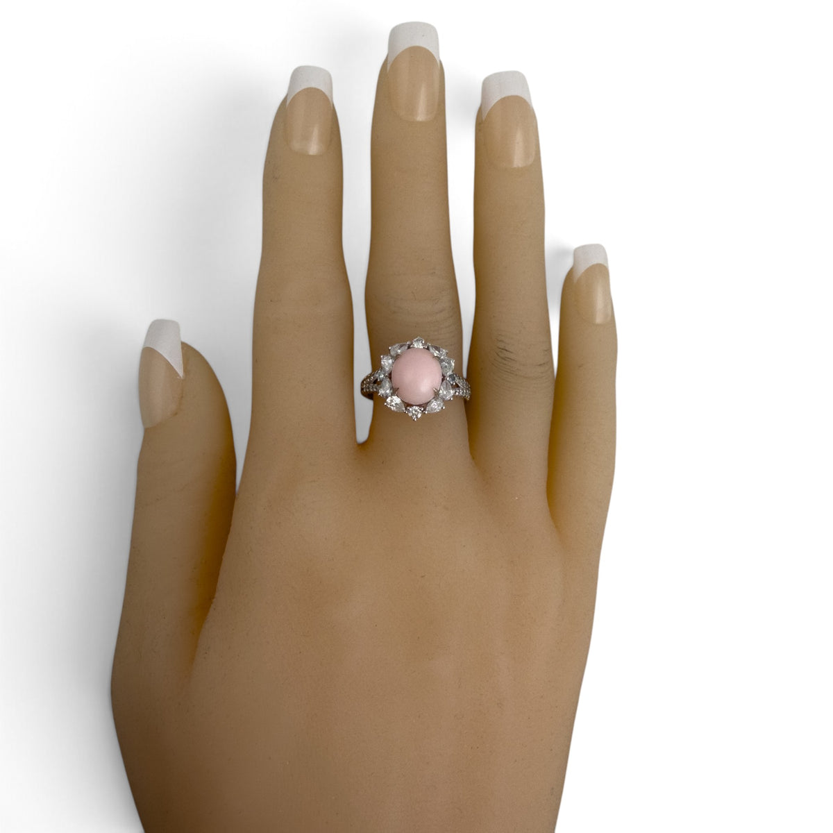 Cirari Couture 18k White Gold 6.35ct Pink Conch Pearl Pear Diamond Ring Size 7