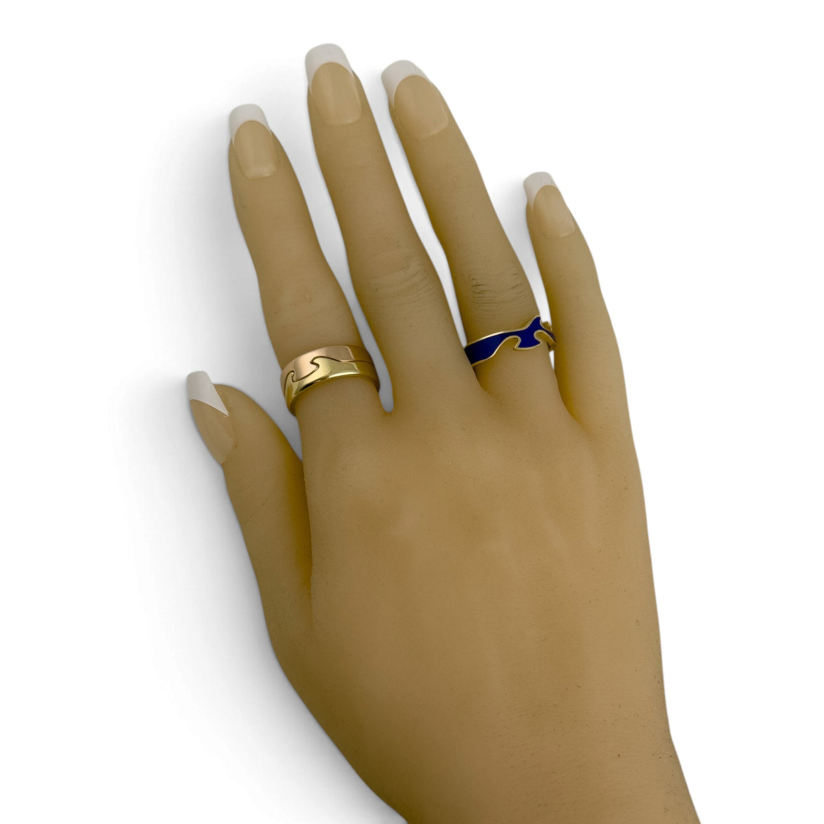 Georg Jensen Fusion 3 Piece Puzzle 18k Yellow Gold Blue Ceramic Ring Size 7.5
