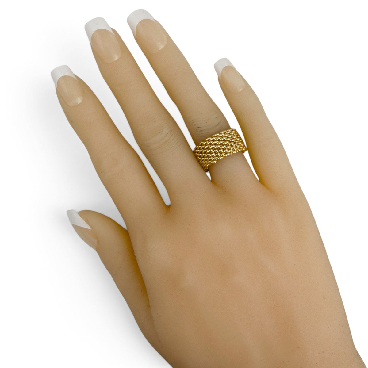 Tiffany & Co. Somerset Mesh Flex 18k Yellow Gold 10mm Wide Ring 11.5g Size 4.00