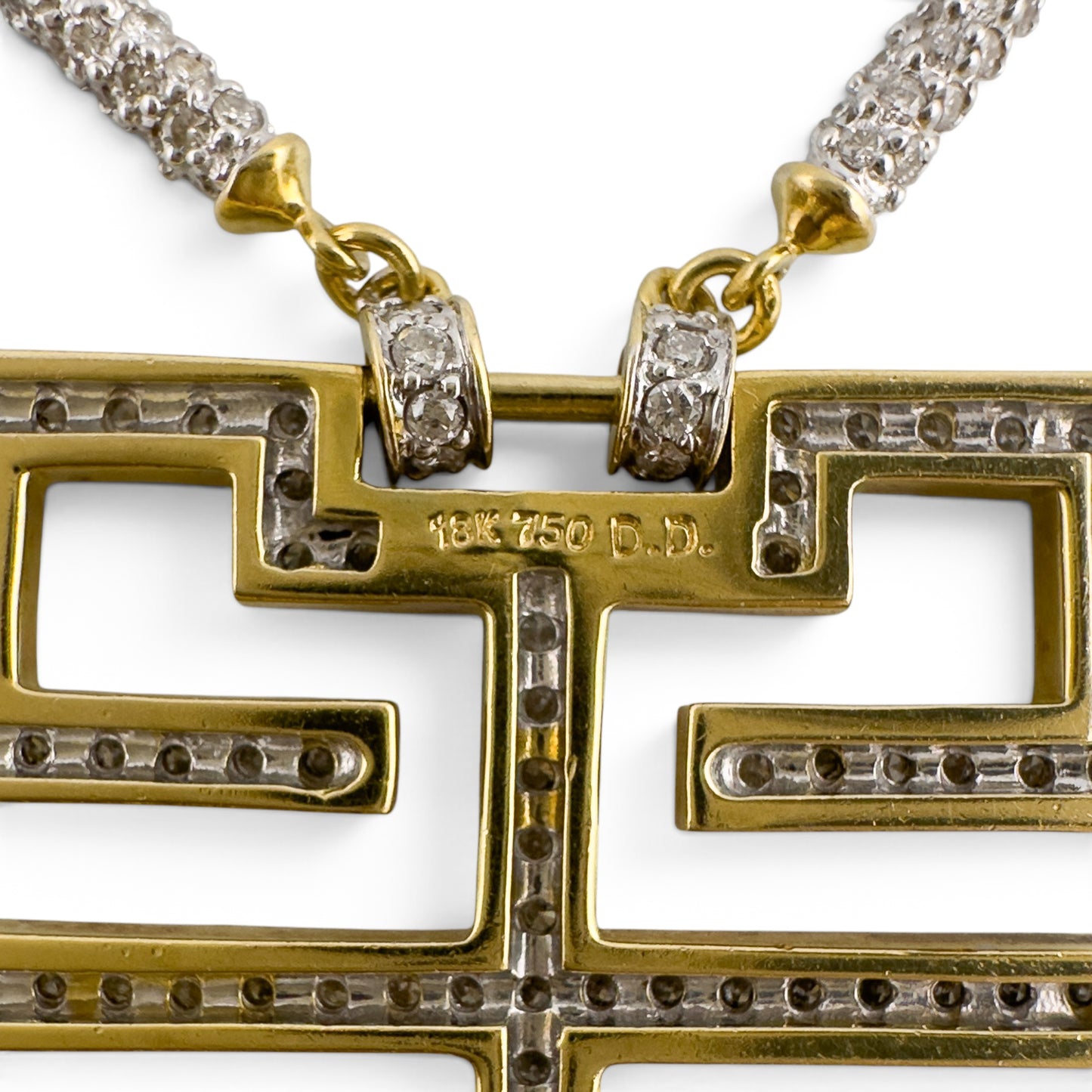 18k Yellow Gold Diamond Square Wish Knot Necklace 1.85ctw H-I SI1 26.8g 18"