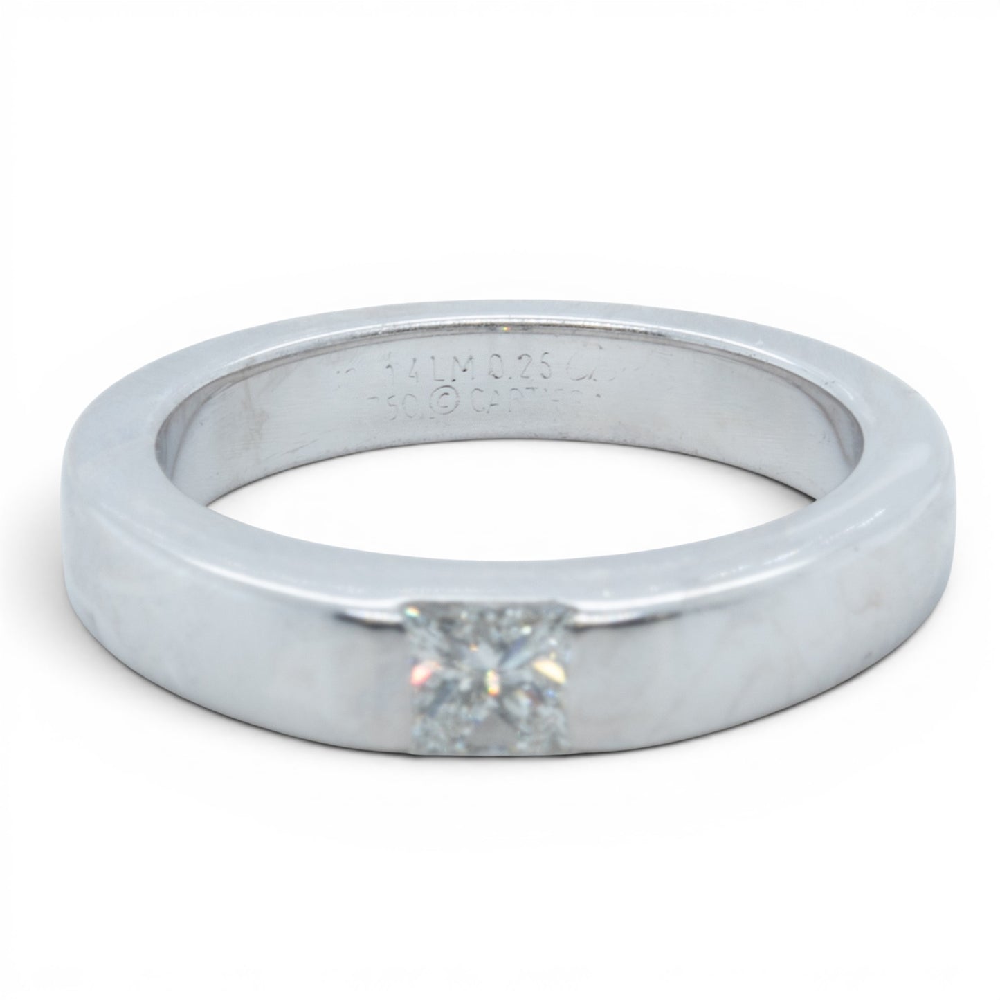 Cartier Tank 18k White Gold Princess Diamond Solitaire Ring 0.25ctw Size 4.25
