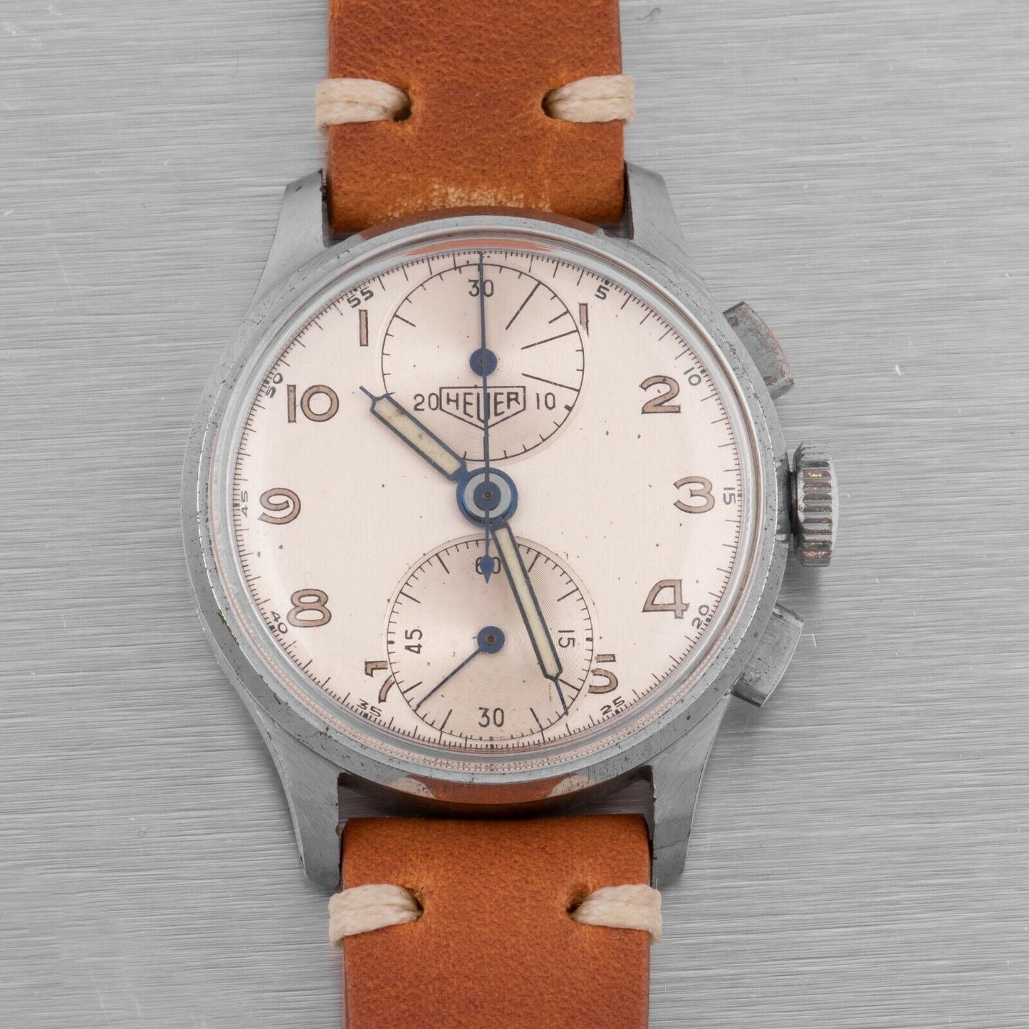 1930s Vintage Heuer Up Down Military Chronograph 33mm Watch Ref. 3249 T Val. 77