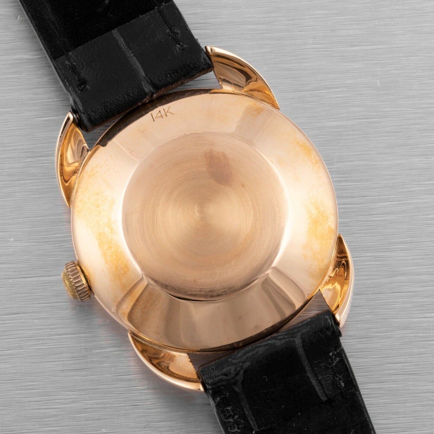 Le Coultre Powermatic 14k Gold 1952 Bumper Power Reserve Black Dial 34mm Watch
