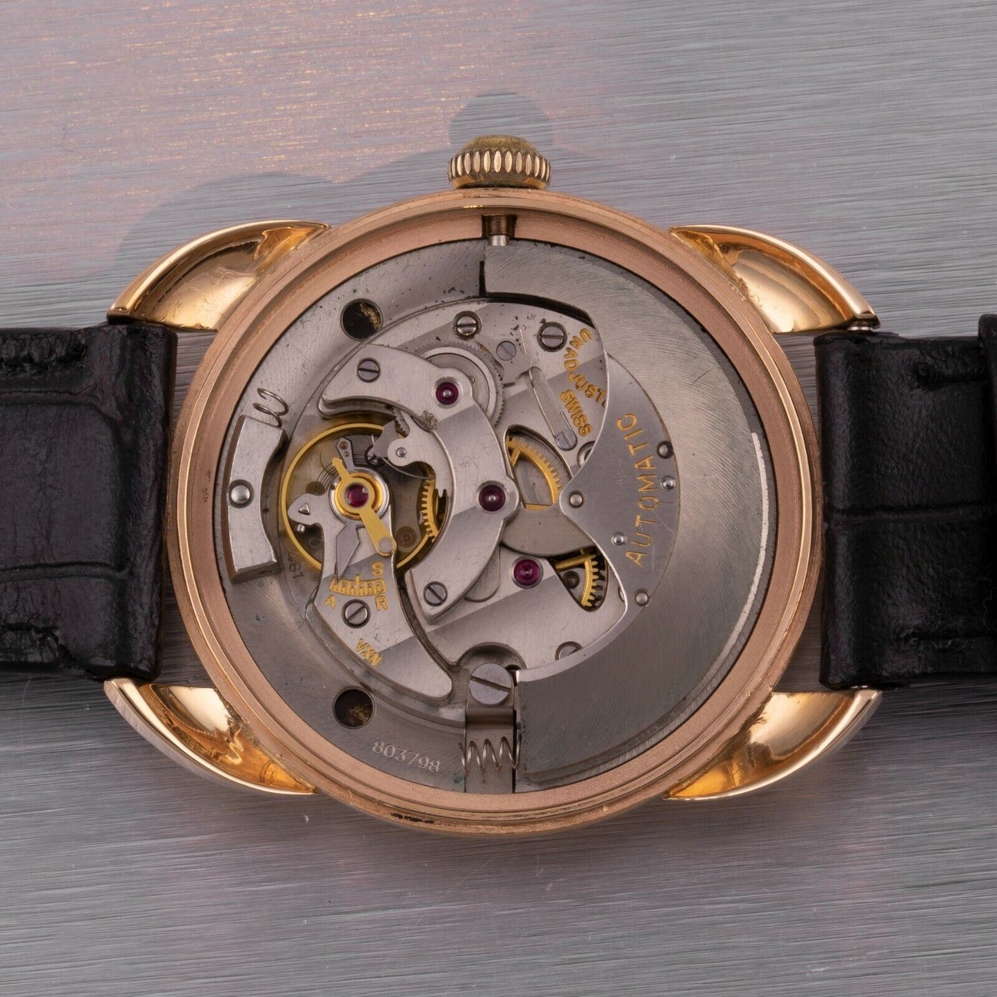 Le Coultre Powermatic 14k Gold 1952 Bumper Power Reserve Black Dial 34mm Watch