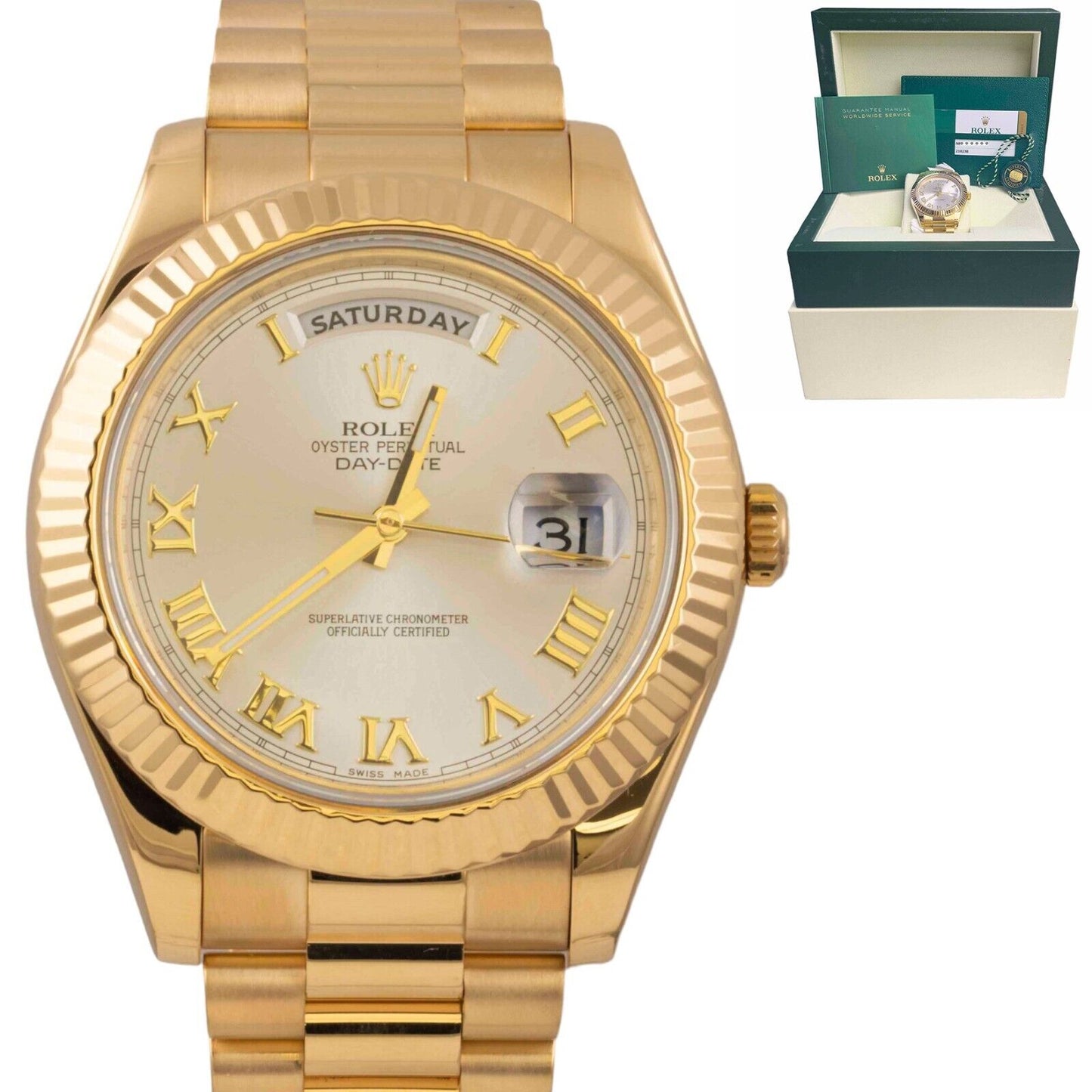 2017 Rolex Day-Date II 18k Yellow Gold Silver Dial 41mm Watch 218238 BOX PAPERS