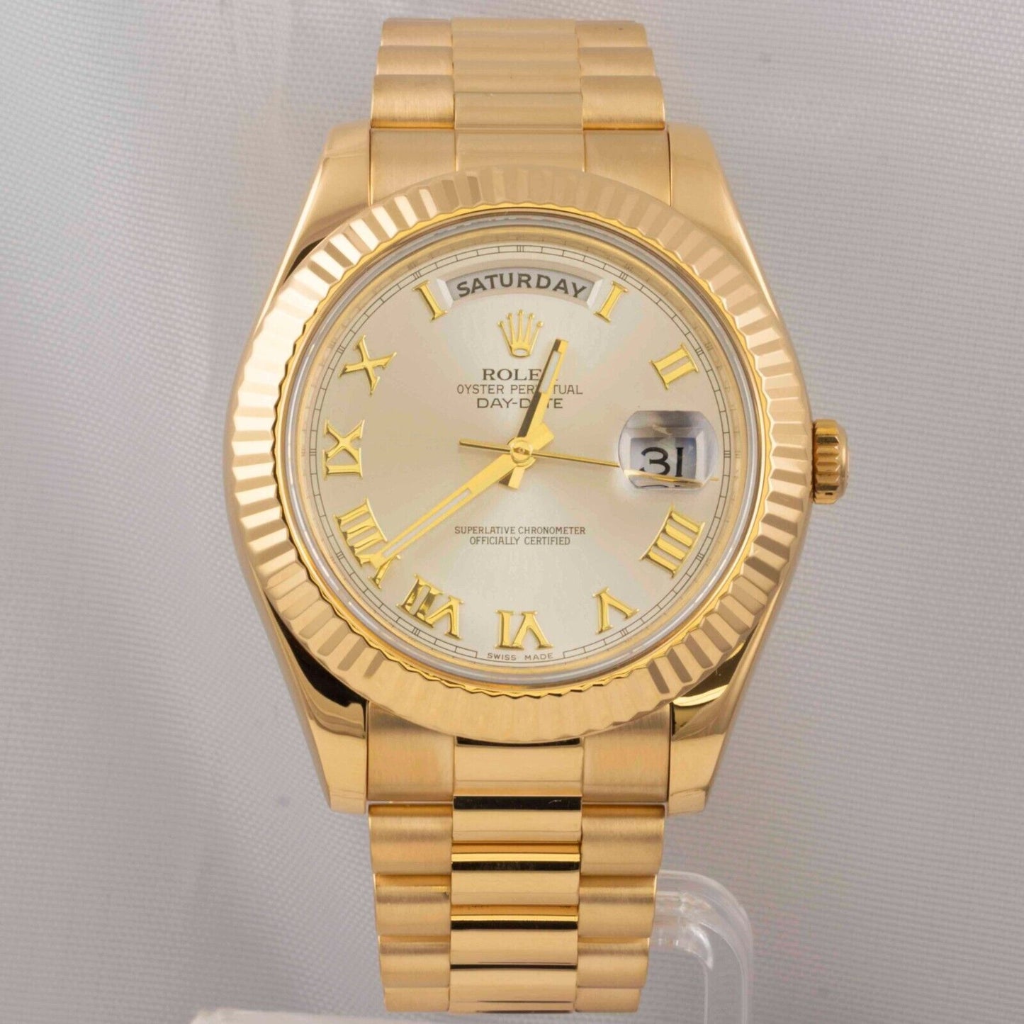2017 Rolex Day-Date II 18k Yellow Gold Silver Dial 41mm Watch 218238 BOX PAPERS