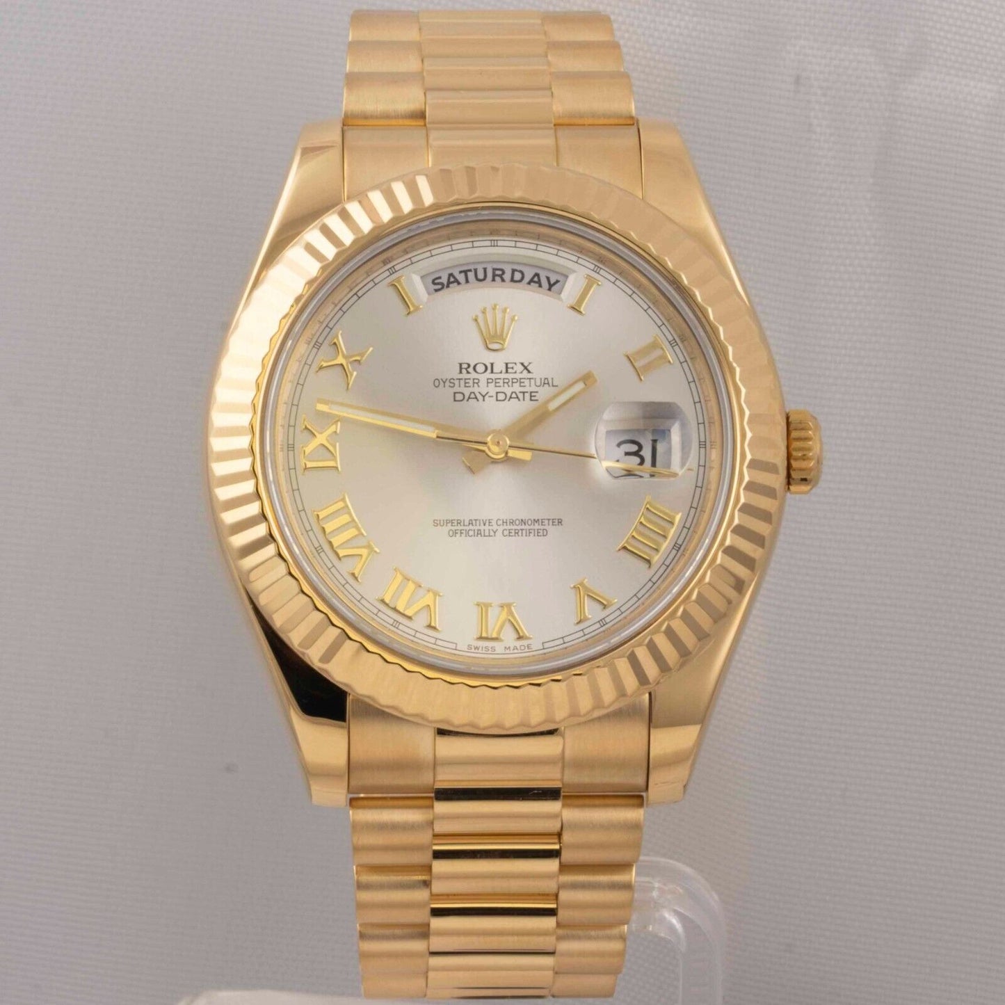 2017 Rolex Day-Date II 18k Yellow Gold Silver Dial 41mm Watch 218238 BOX PAPERS
